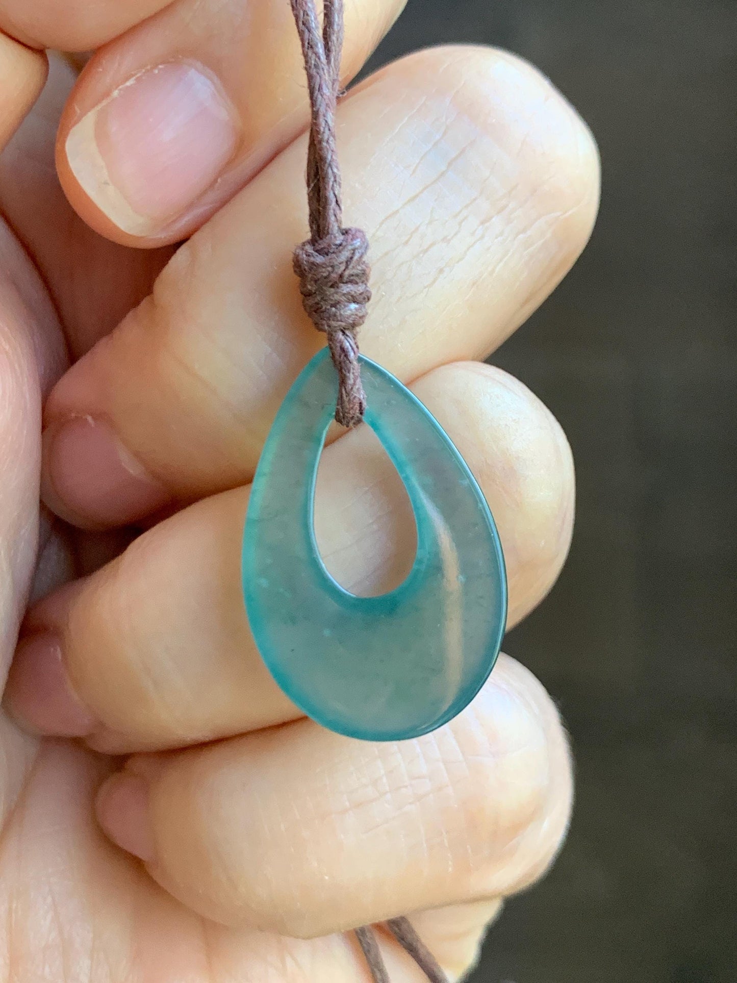 Natural Grade A Guatemalan Icy Highly Translucent Teal Jade Jadeite Carved Teardrop Pendant Rope Bracelet 26” 天然冰危蓝绿起光翡翠小水滴项链 WSD160A