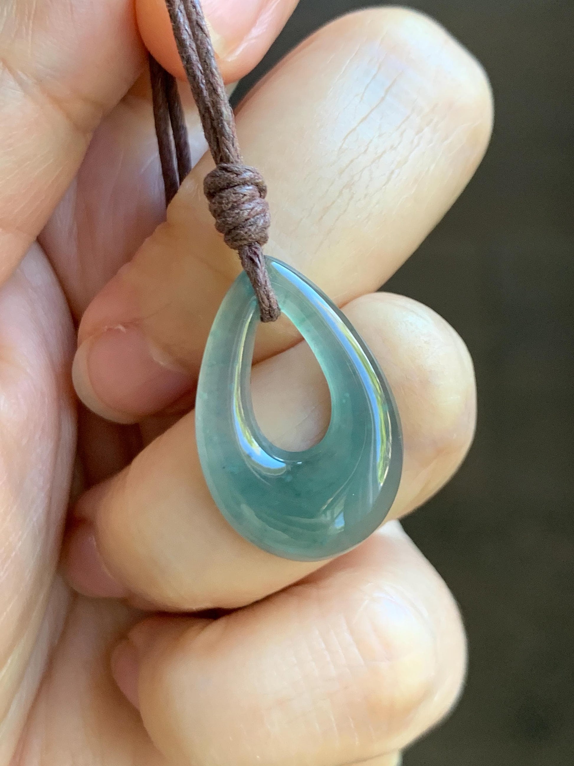 Natural Grade A Guatemalan Icy Highly Translucent Teal Jade Jadeite Carved Teardrop Pendant Rope Bracelet 26” 天然冰危蓝绿起光翡翠小水滴项链 WSD160A