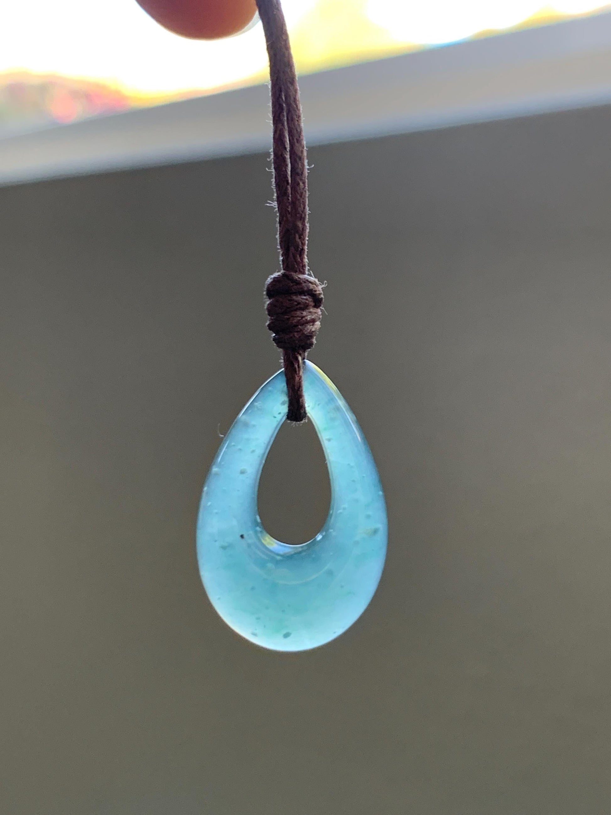 Natural Grade A Guatemalan Icy Highly Translucent Teal Jade Jadeite Carved Teardrop Pendant Rope Bracelet 26” 天然冰危蓝绿起光翡翠小水滴项链 WSD160A