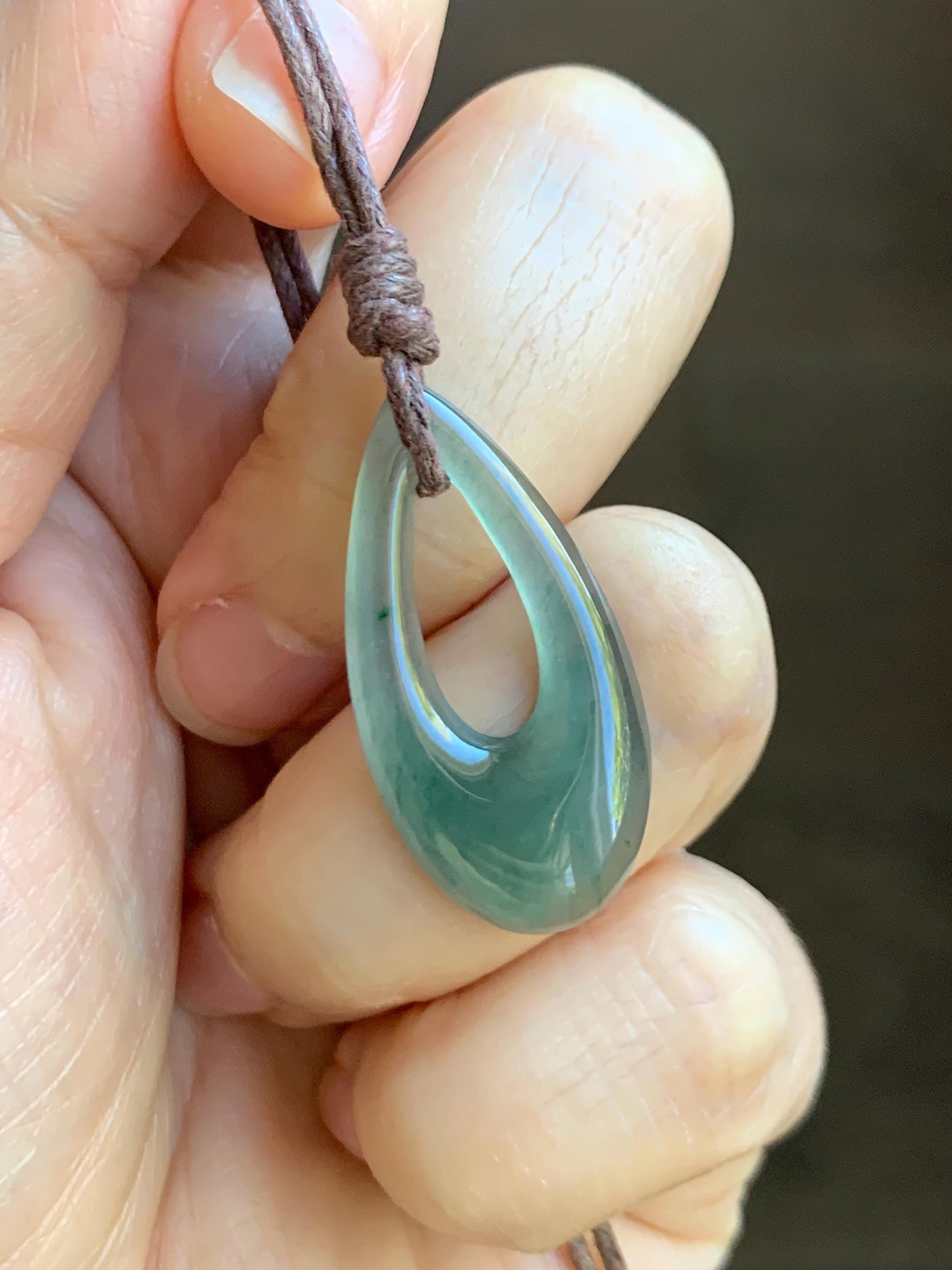 Natural Grade A Guatemalan Icy Highly Translucent Teal Green Jade Jadeite Carved Teardrop Pendant Rope Bracelet 26” 天然冰危蓝绿起光翡翠小水滴项链 WSD160B