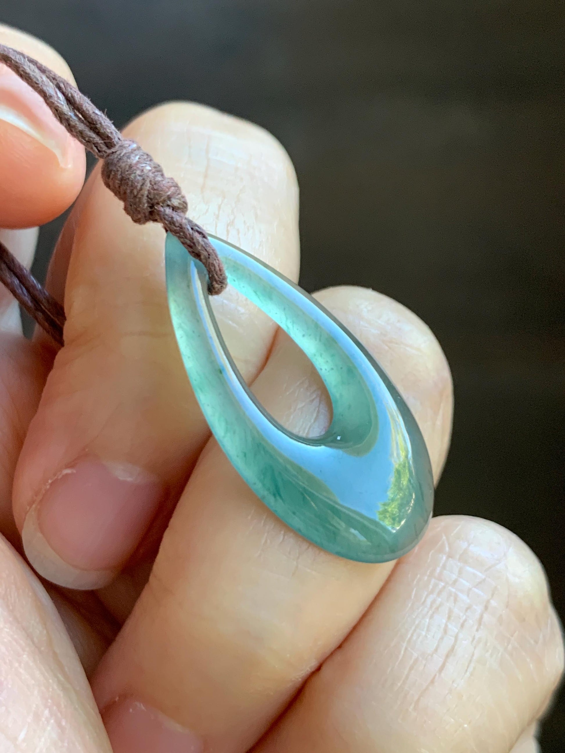 Natural Grade A Guatemalan Icy Highly Translucent Teal Green Jade Jadeite Carved Teardrop Pendant Rope Bracelet 26” 天然冰危蓝绿起光翡翠小水滴项链 WSD160B