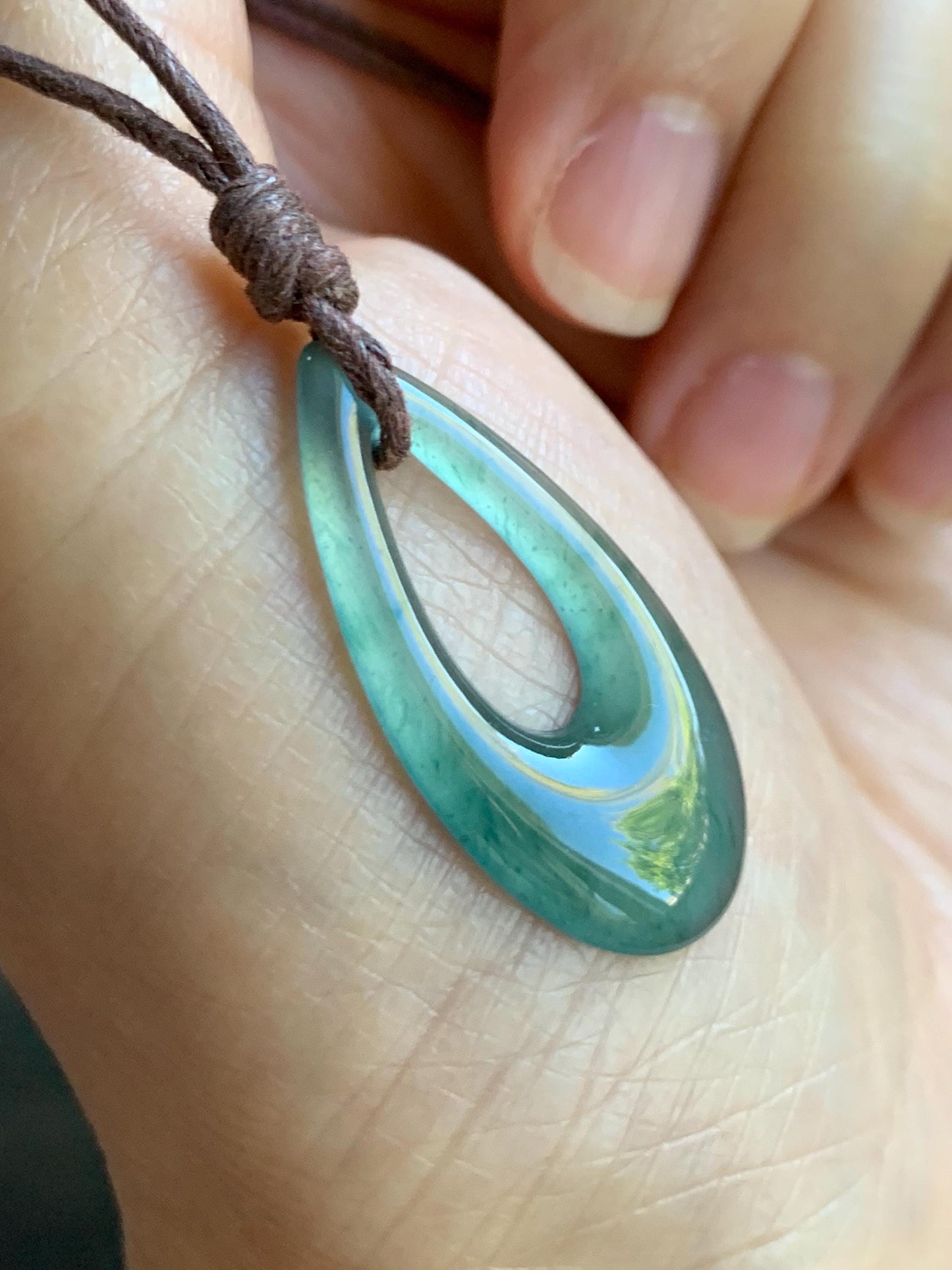 Natural Grade A Guatemalan Icy Highly Translucent Teal Green Jade Jadeite Carved Teardrop Pendant Rope Bracelet 26” 天然冰危蓝绿起光翡翠小水滴项链 WSD160B