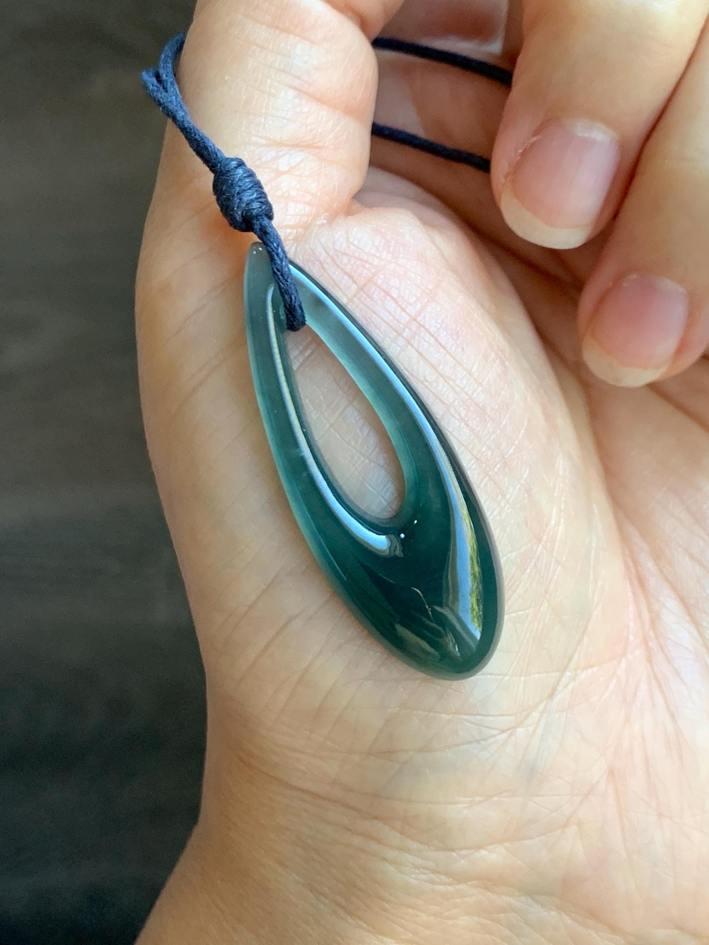 Natural Grade A Guatemalan Icy Highly Translucent Dark Blue Jade Jadeite Carved Teardrop Pendant Rope Bracelet 26” 天然冰危深蓝翡翠水滴项链 WSD160C