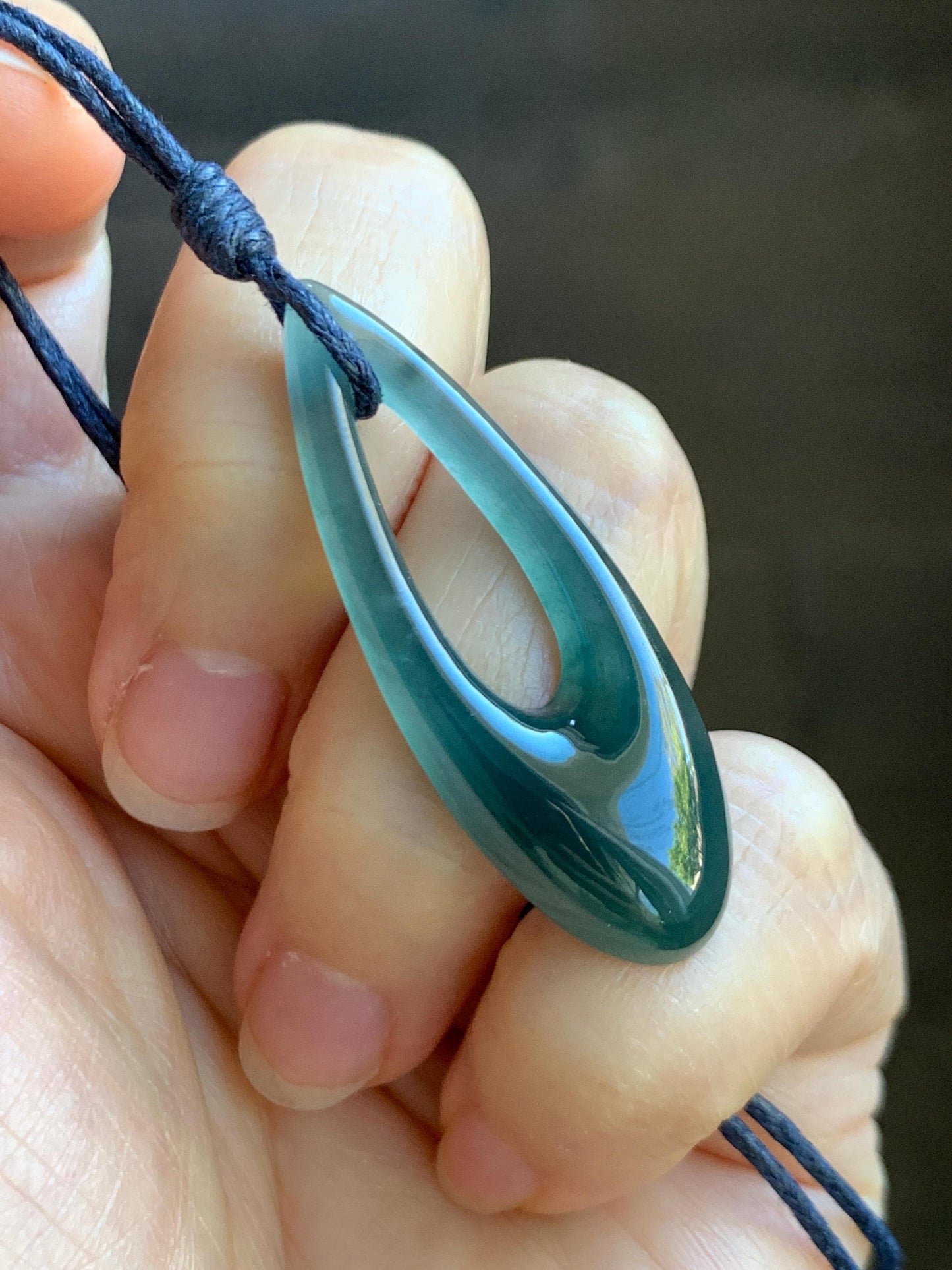 Natural Grade A Guatemalan Icy Highly Translucent Dark Blue Jade Jadeite Carved Teardrop Pendant Rope Bracelet 26” 天然冰危深蓝翡翠水滴项链 WSD160C