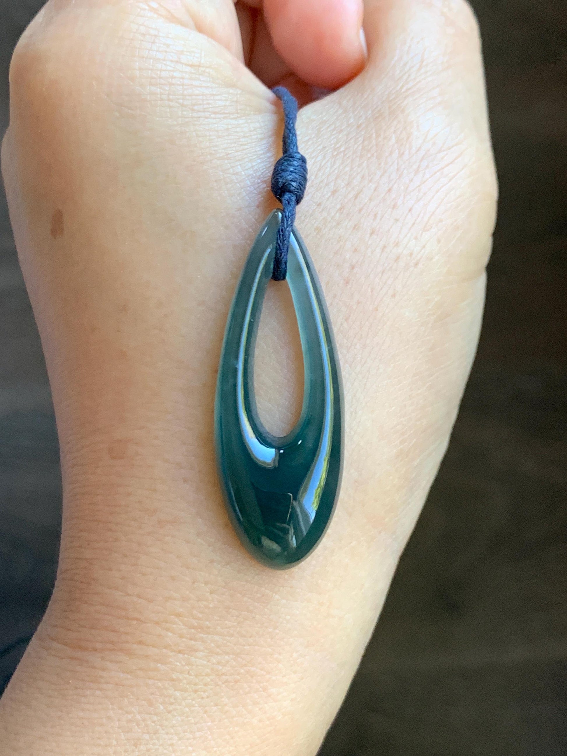 Natural Grade A Guatemalan Icy Highly Translucent Dark Blue Jade Jadeite Carved Teardrop Pendant Rope Bracelet 26” 天然冰危深蓝翡翠水滴项链 WSD160C