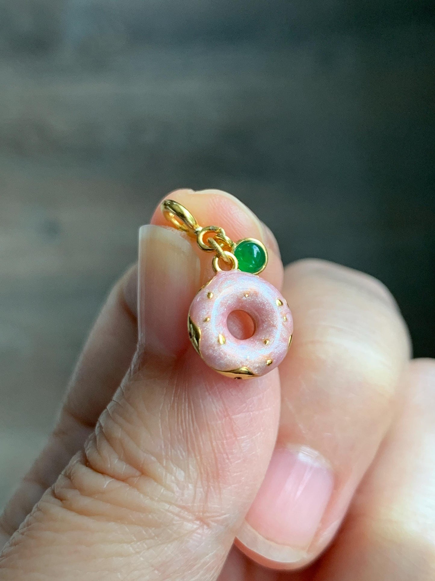 Natural Grade A Guatemalan Icy Translucent Vibrant Green Jade Jadeite Enamel Petite Donut Charm Pendant Sterling Silver WLDL44-D