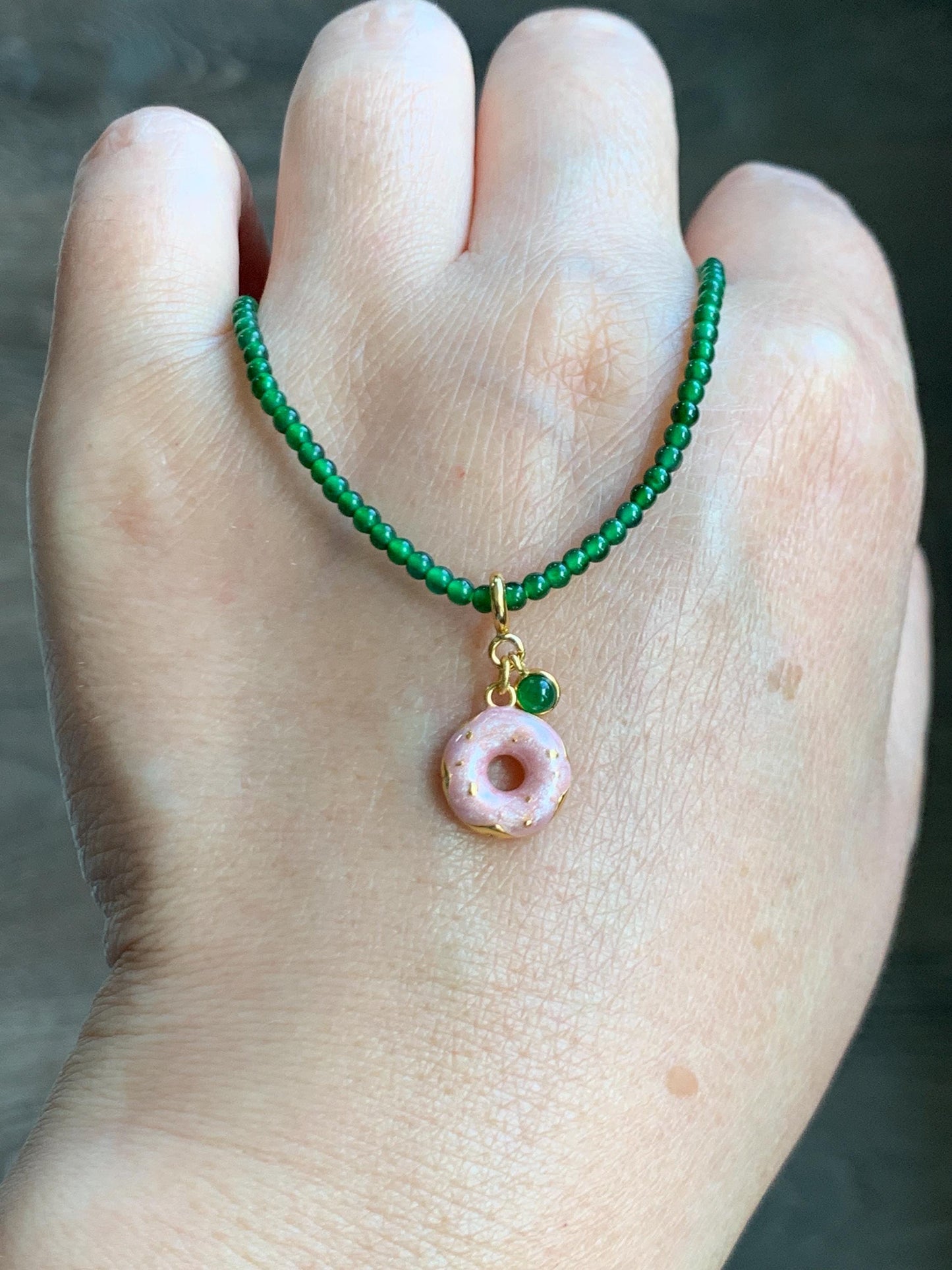 Natural Grade A Guatemalan Icy Translucent Vibrant Green Jade Jadeite Enamel Petite Donut Charm Pendant Sterling Silver WLDL44-D