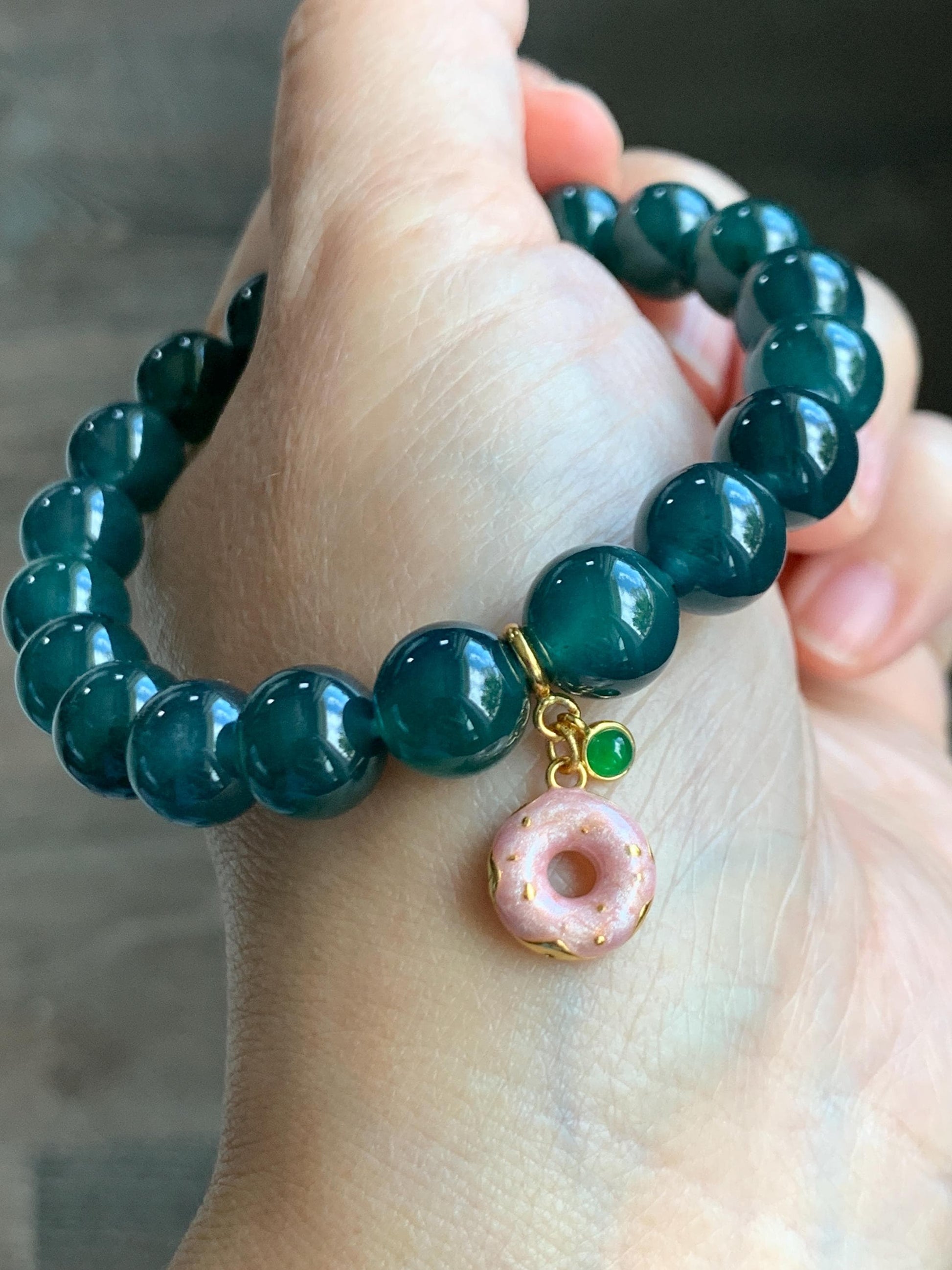 Natural Grade A Guatemalan Icy Translucent Vibrant Green Jade Jadeite Enamel Petite Donut Charm Pendant Sterling Silver WLDL44-D