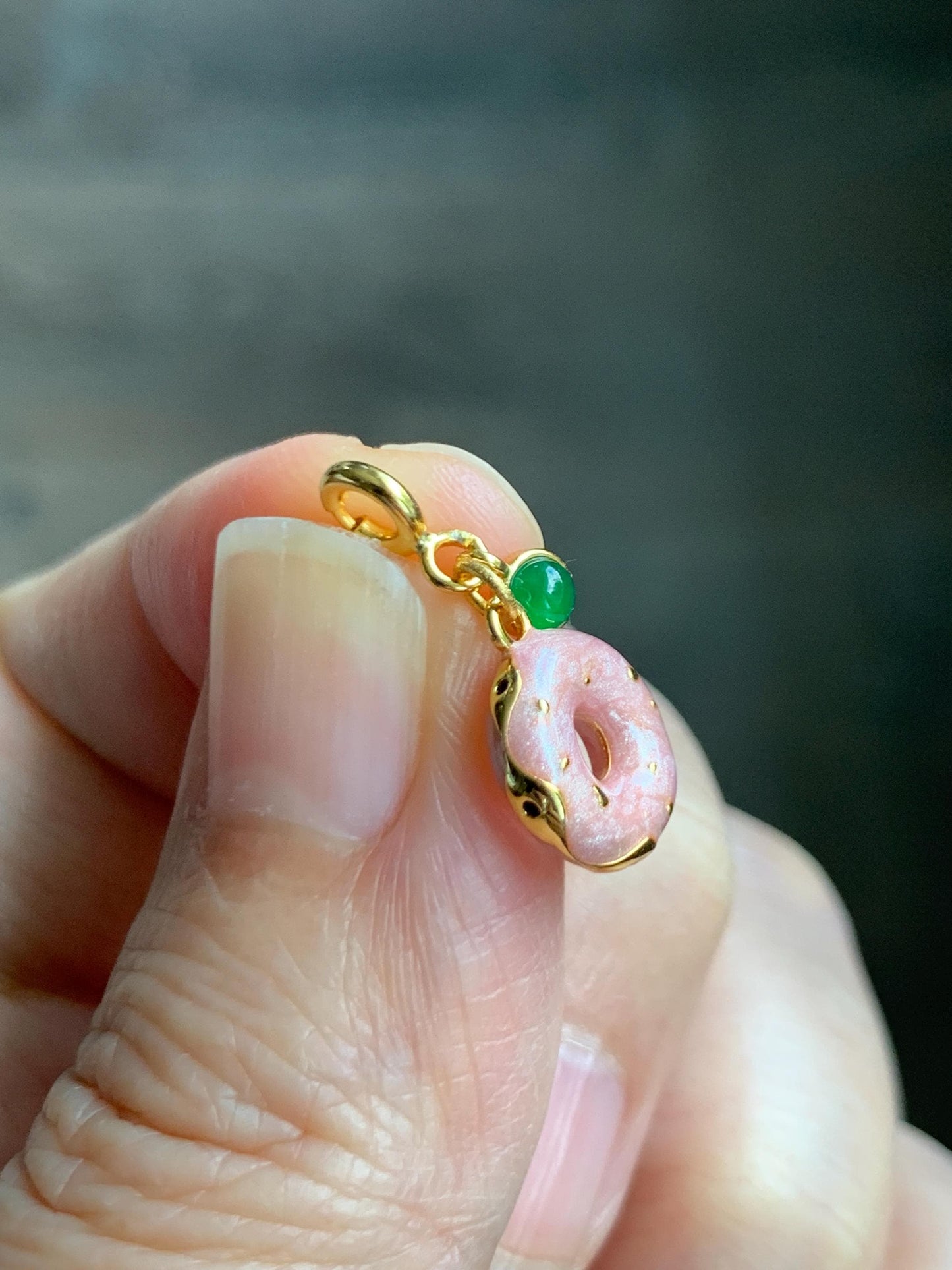 Natural Grade A Guatemalan Icy Translucent Vibrant Green Jade Jadeite Enamel Petite Donut Charm Pendant Sterling Silver WLDL44-D