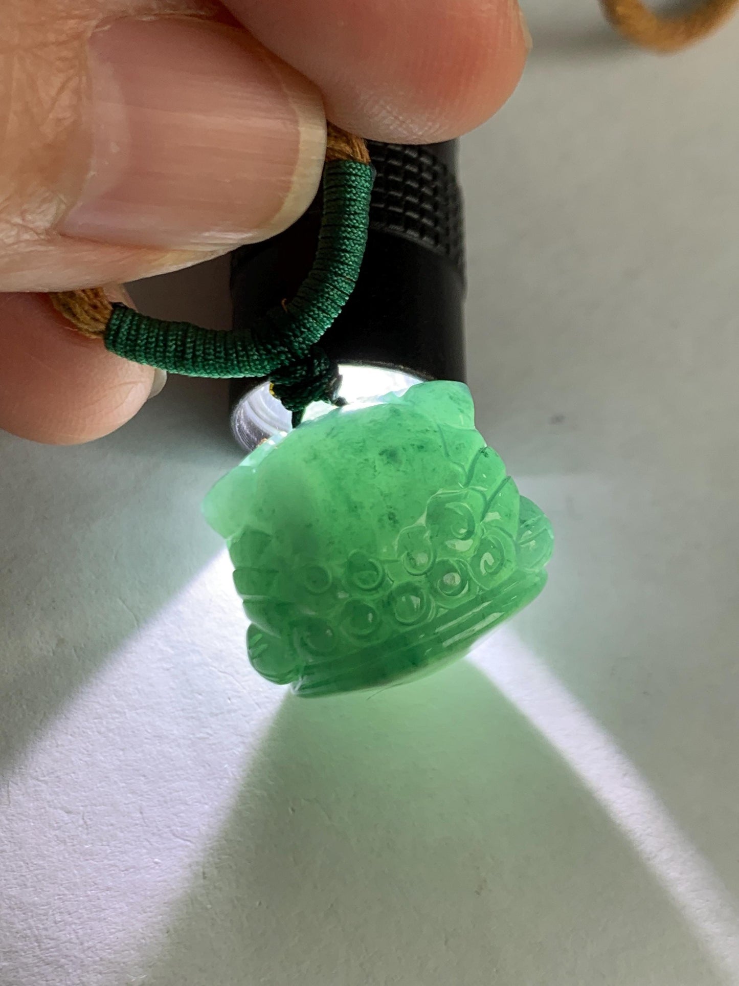 Natural Grade A Guatemalan Icy Translucent Dark Teal Blue Jade Jadeite Dancing Lion Pendant Rope Necklace 26” 12g 天然冰危深蓝绿翡翠醒狮吊坠 XSH140A