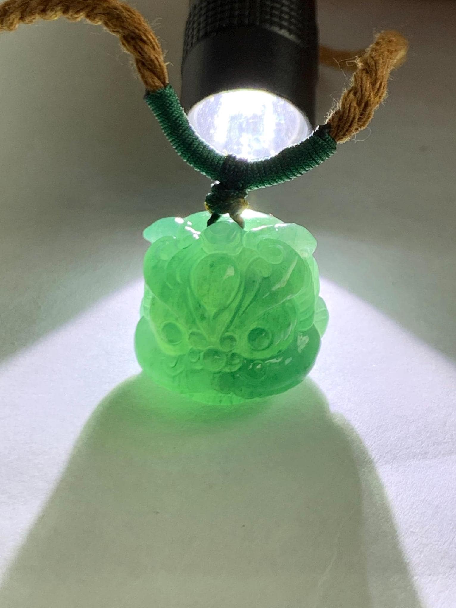 Natural Grade A Guatemalan Icy Translucent Dark Teal Blue Jade Jadeite Dancing Lion Pendant Rope Necklace 26” 12g 天然冰危深蓝绿翡翠醒狮吊坠 XSH140A
