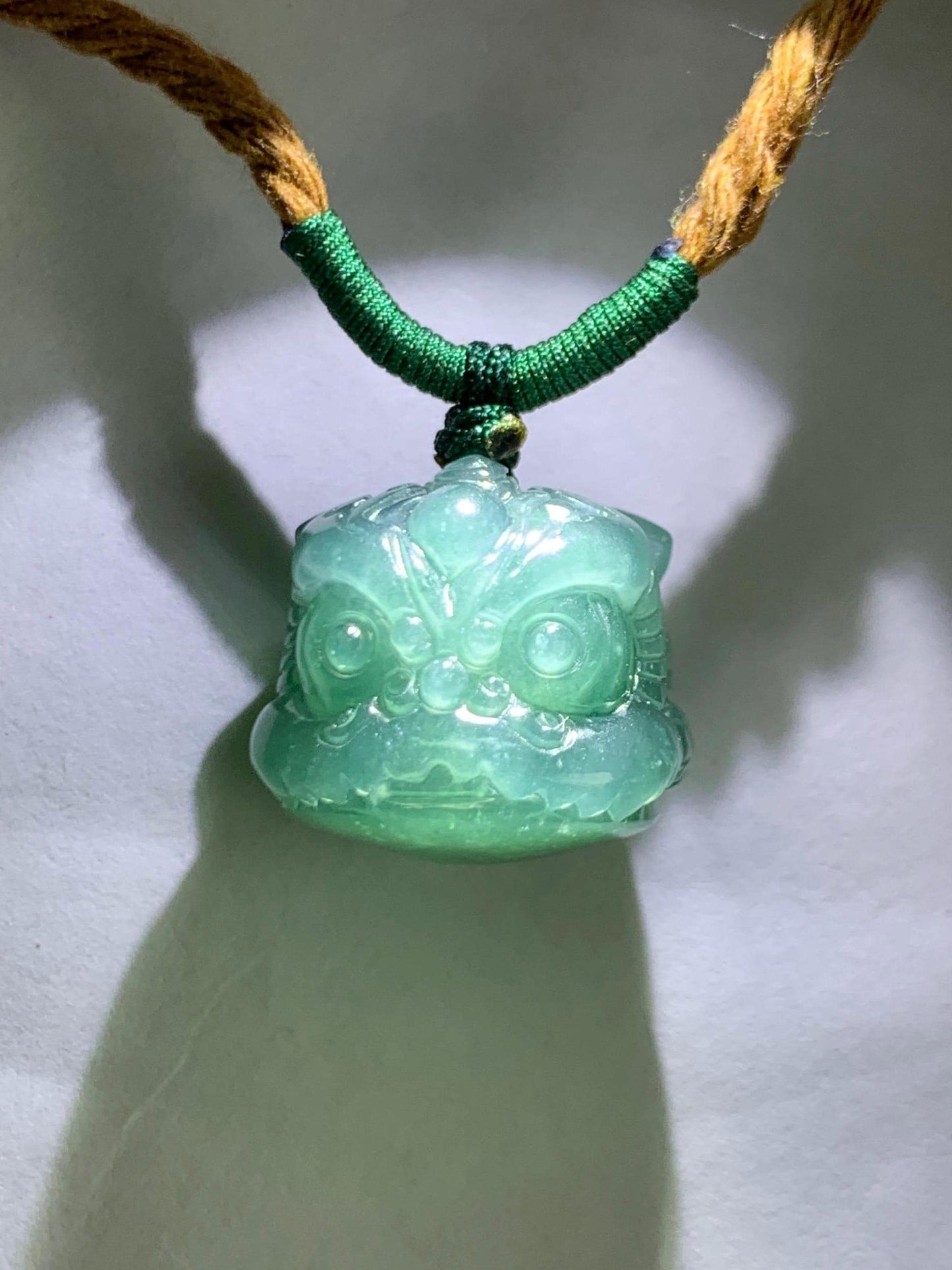 Natural Grade A Guatemalan Icy Translucent Dark Teal Blue Jade Jadeite Dancing Lion Pendant Rope Necklace 26” 12g 天然冰危深蓝绿翡翠醒狮吊坠 XSH140A