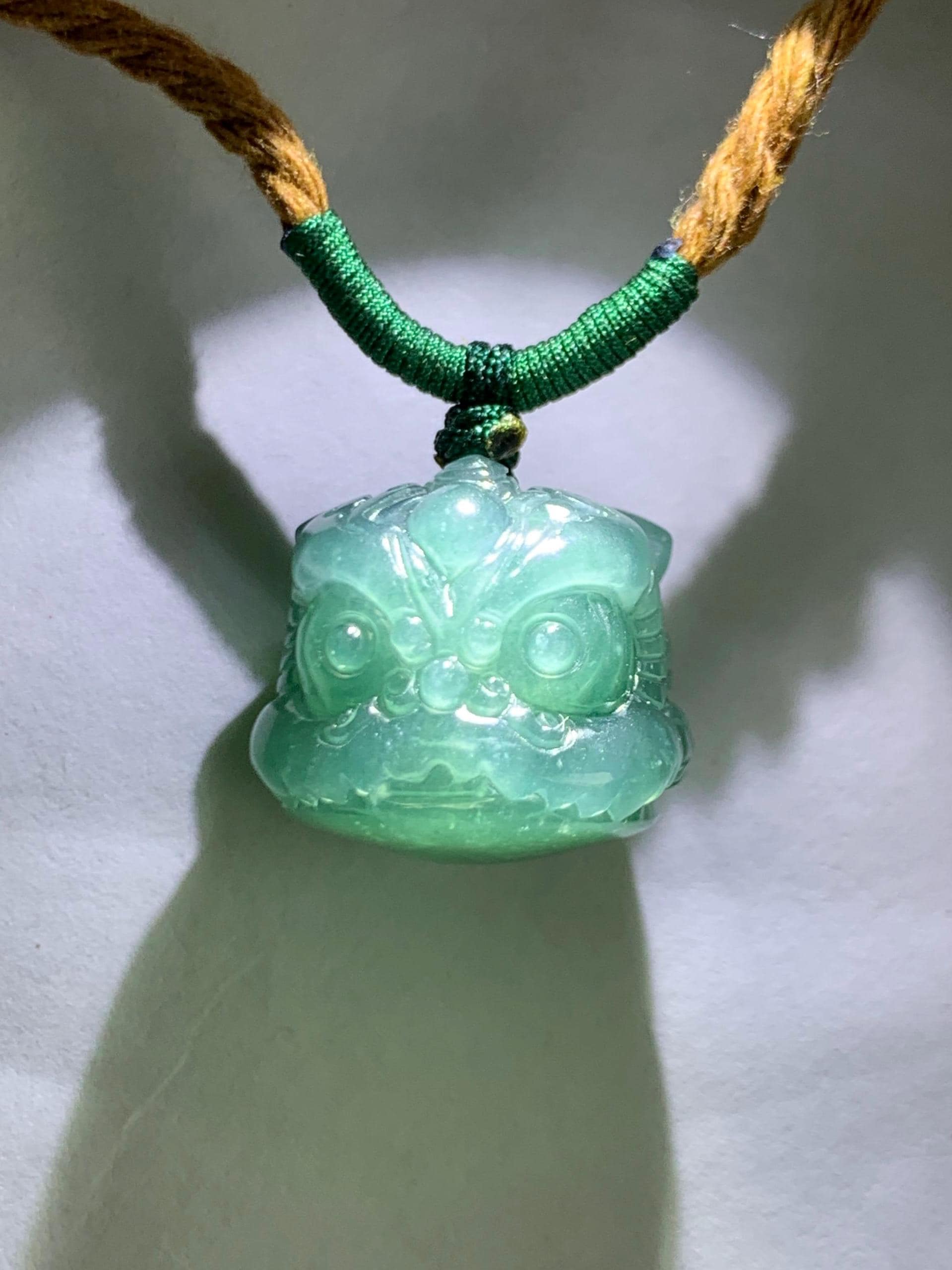 Natural Grade A Guatemalan Icy Translucent Dark Teal Blue Jade Jadeite Dancing Lion Pendant Rope Necklace 26” 12g 天然冰危深蓝绿翡翠醒狮吊坠 XSH140A