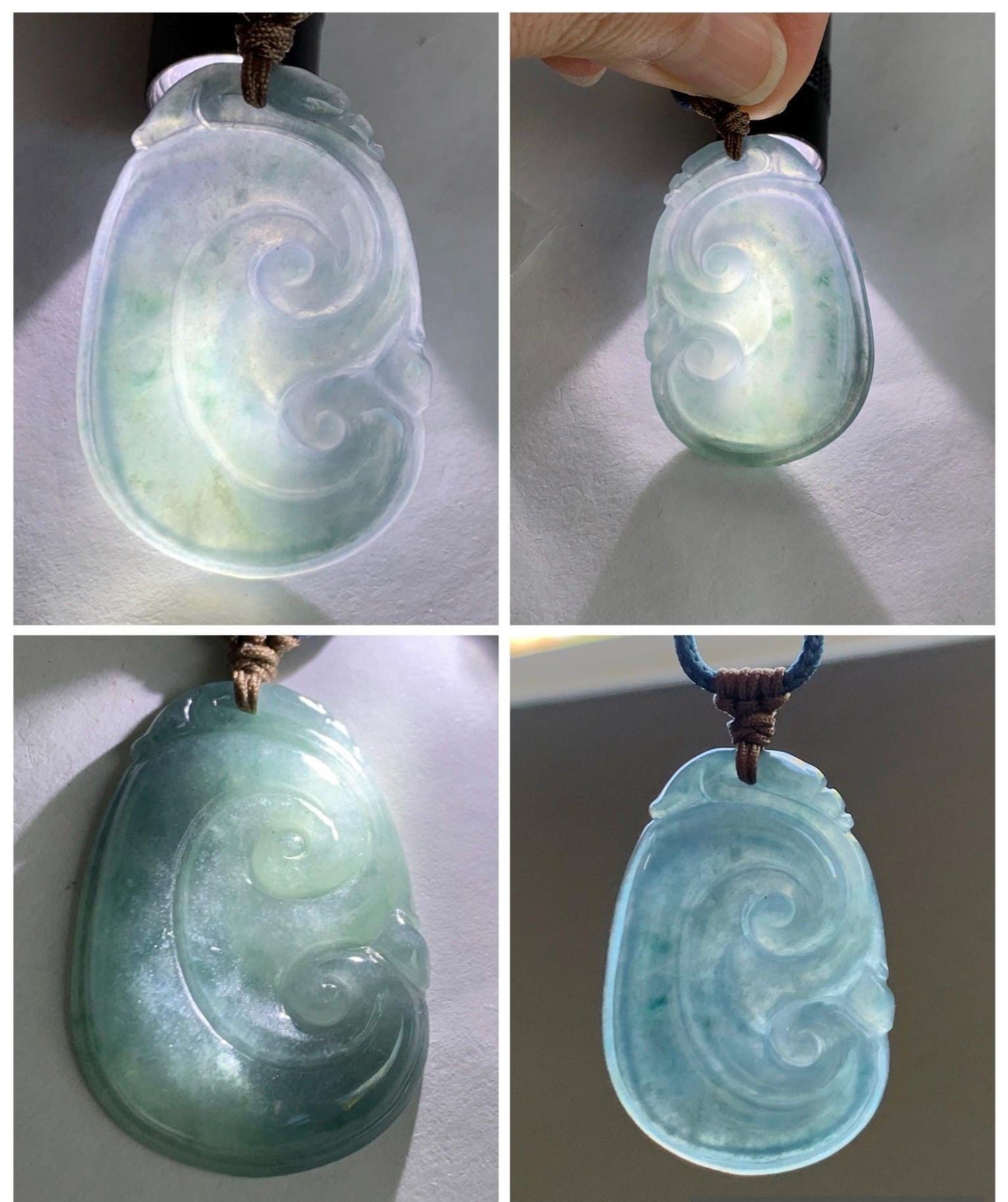 Natural Grade A Guatemalan Icy Translucent Dusty Blueberry Jade Jadeite Large Ruyi Pendant Rope Necklace 25" 11g 天然冰危蓝莓紫翡翠如意吊坠 DRY330B