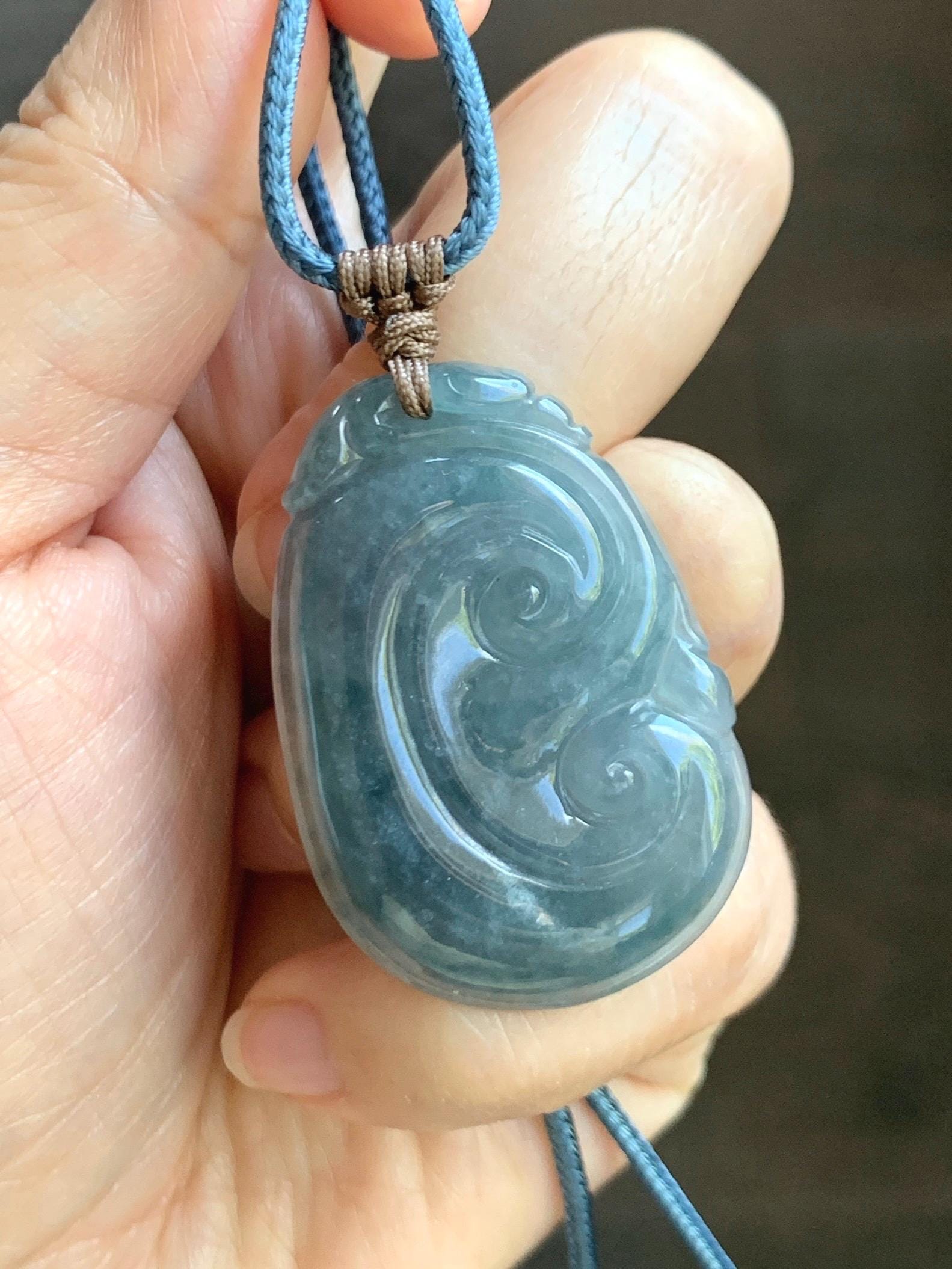 Natural Grade A Guatemalan Icy Translucent Dusty Blueberry Jade Jadeite Large Ruyi Pendant Rope Necklace 25" 11g 天然冰危蓝莓紫翡翠如意吊坠 DRY330B