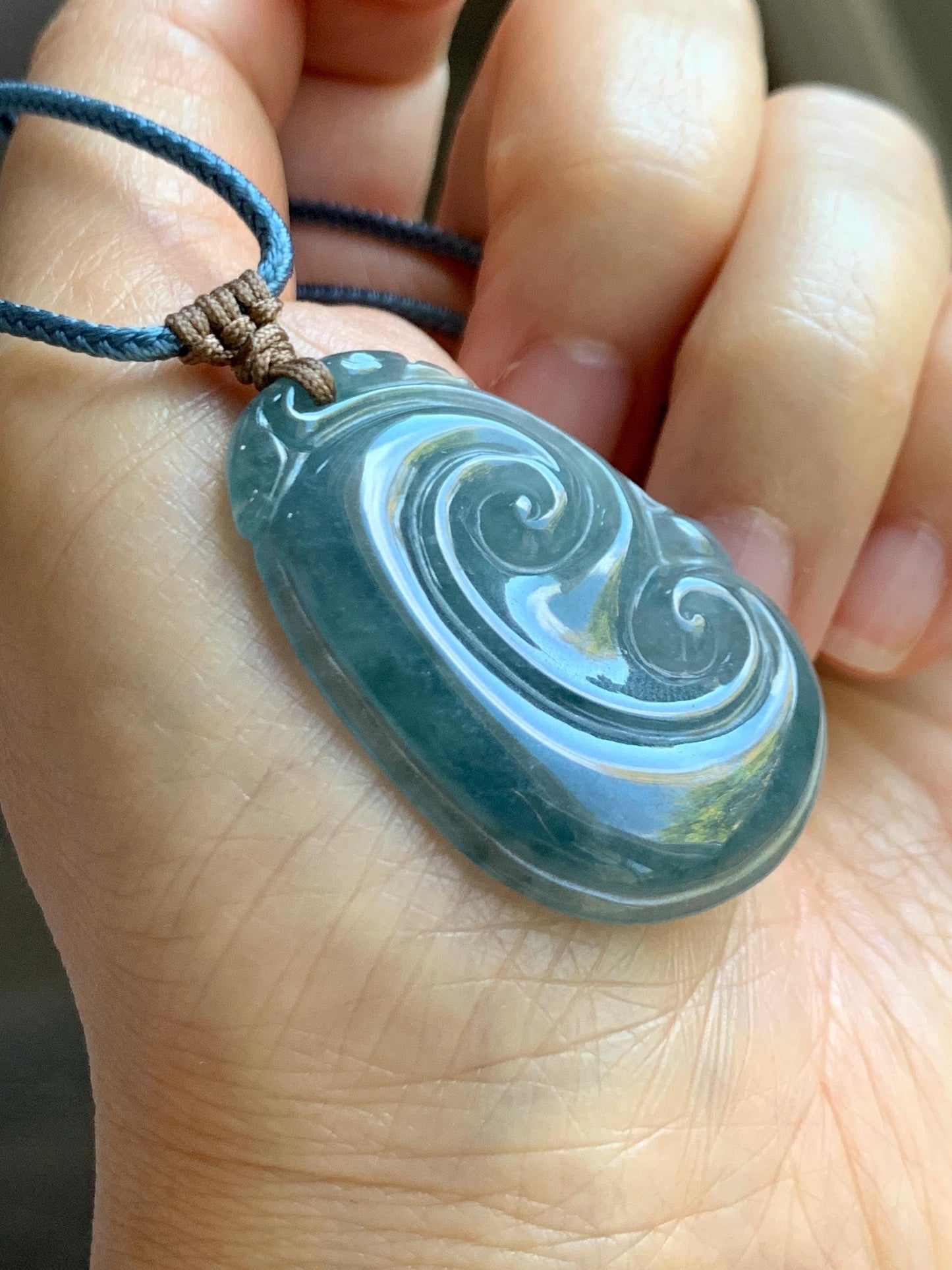 Natural Grade A Guatemalan Icy Translucent Dusty Blueberry Jade Jadeite Large Ruyi Pendant Rope Necklace 25" 11g 天然冰危蓝莓紫翡翠如意吊坠 DRY330B