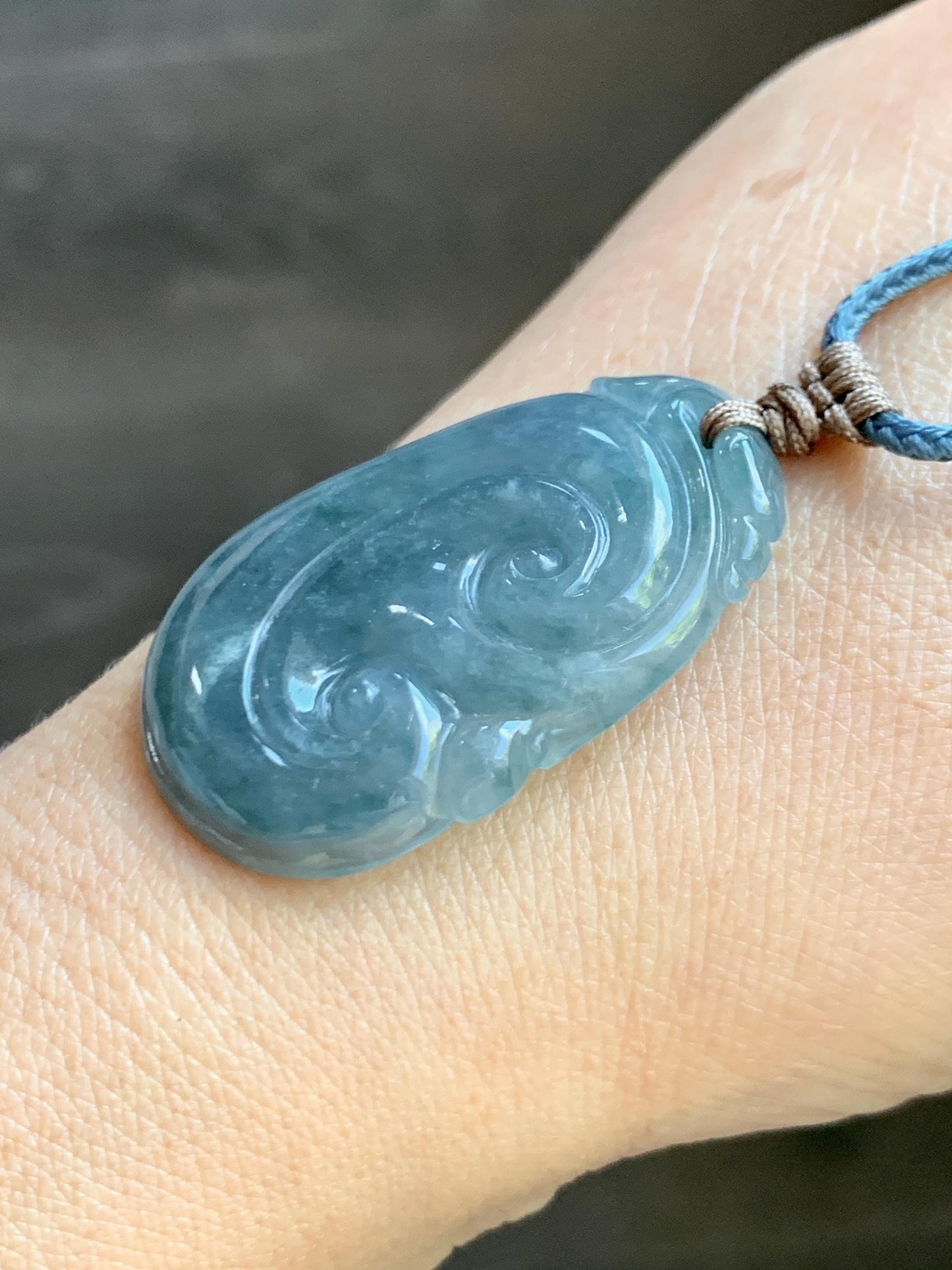 Natural Grade A Guatemalan Icy Translucent Dusty Blueberry Jade Jadeite Large Ruyi Pendant Rope Necklace 25" 11g 天然冰危蓝莓紫翡翠如意吊坠 DRY330B