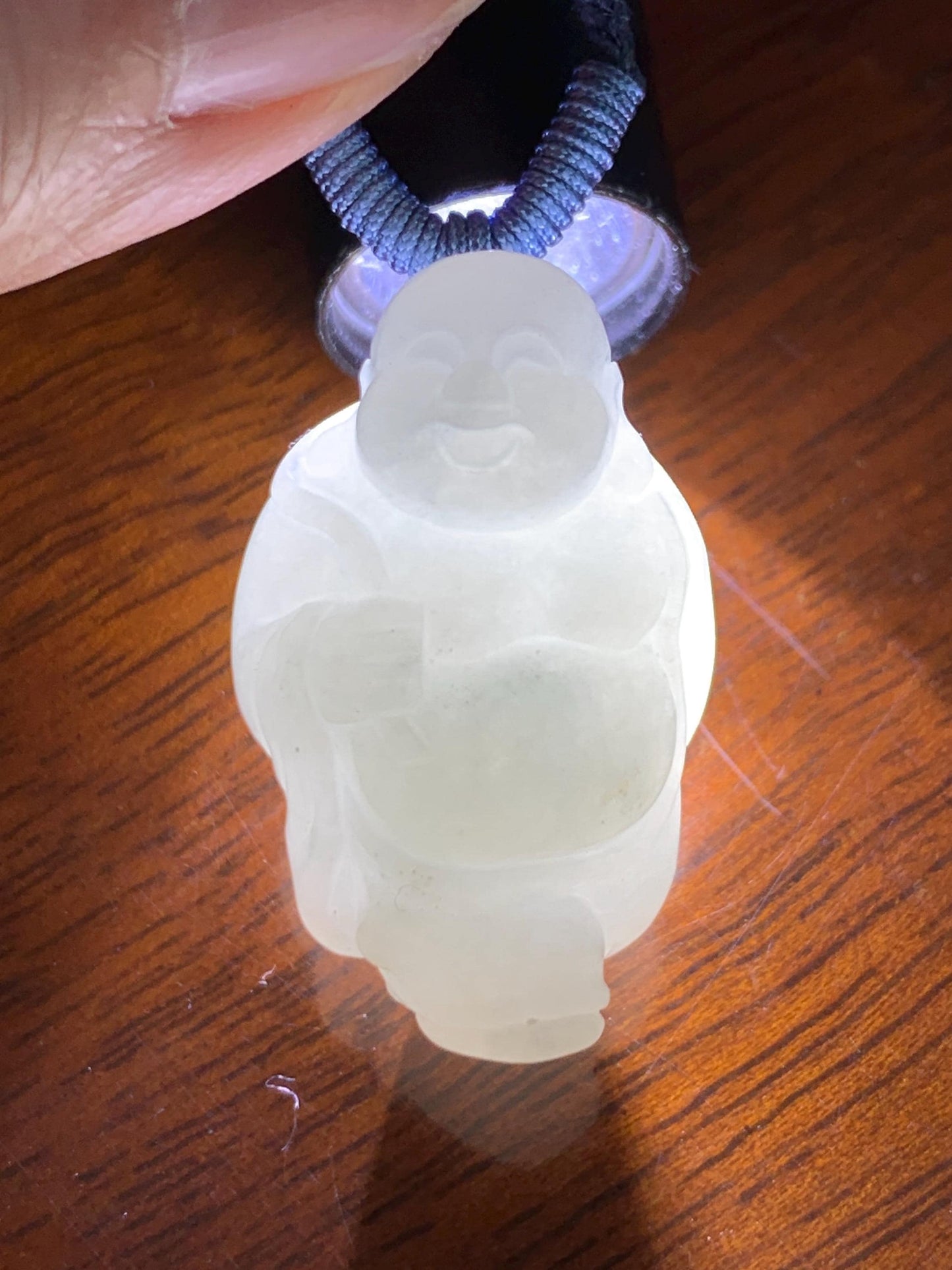 Natural Grade A Icy Translucent White Pastel Blue Undertone Jade Jadeite XiaoYao Buddha Pendant Rope Necklace 26” 9g 天然冰细糯浅蓝底翡翠逍遥佛公吊坠 XYF80A