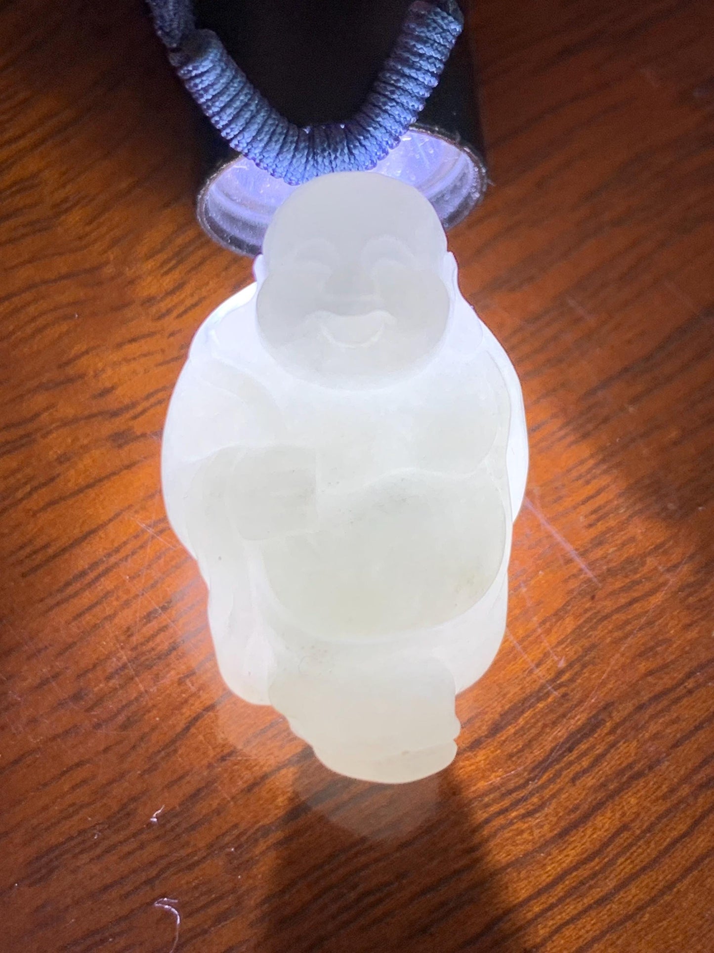 Natural Grade A Icy Translucent White Pastel Blue Undertone Jade Jadeite XiaoYao Buddha Pendant Rope Necklace 26” 9g 天然冰细糯浅蓝底翡翠逍遥佛公吊坠 XYF80A