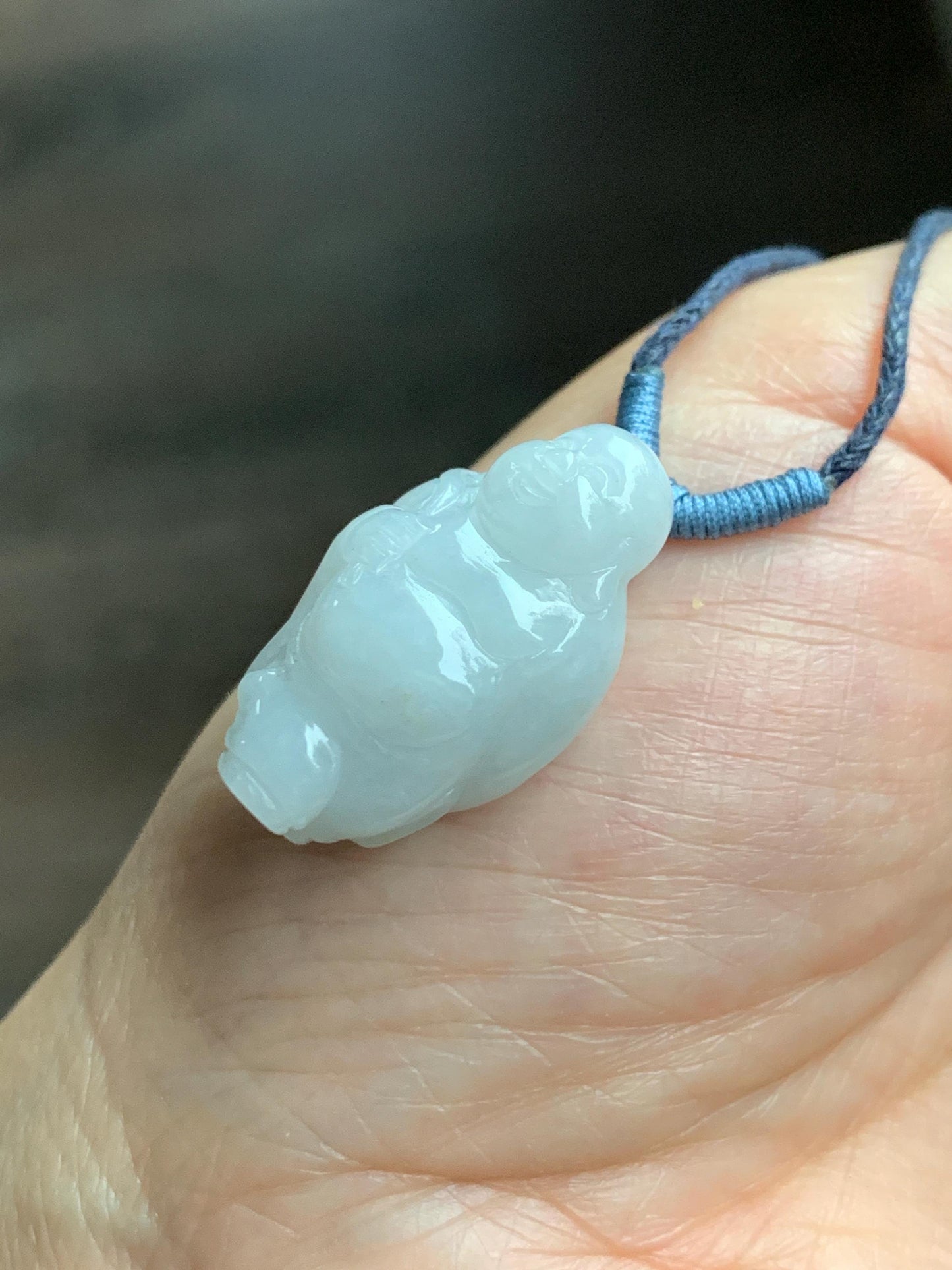 Natural Grade A Icy Translucent White Pastel Blue Undertone Jade Jadeite XiaoYao Buddha Pendant Rope Necklace 26” 9g 天然冰细糯浅蓝底翡翠逍遥佛公吊坠 XYF80A