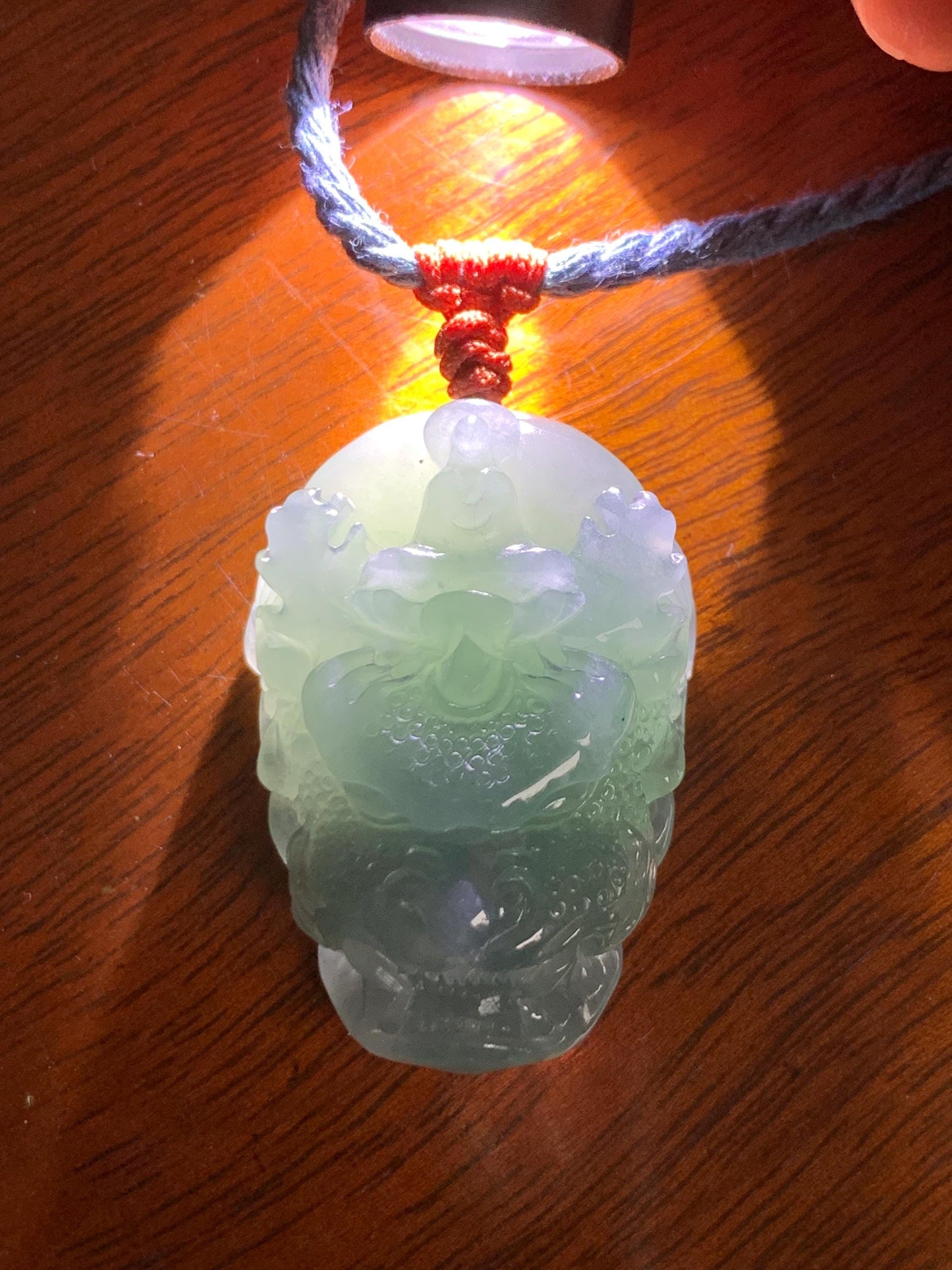 Natural Grade A Guatemalan Icy Translucent Dusty Blue Jade Jadeite Carved Dragon Wudao Pendant Rope Necklace 26" 19g 天然冰危蓝翡翠精工龙头吾道吊坠 WLL440R