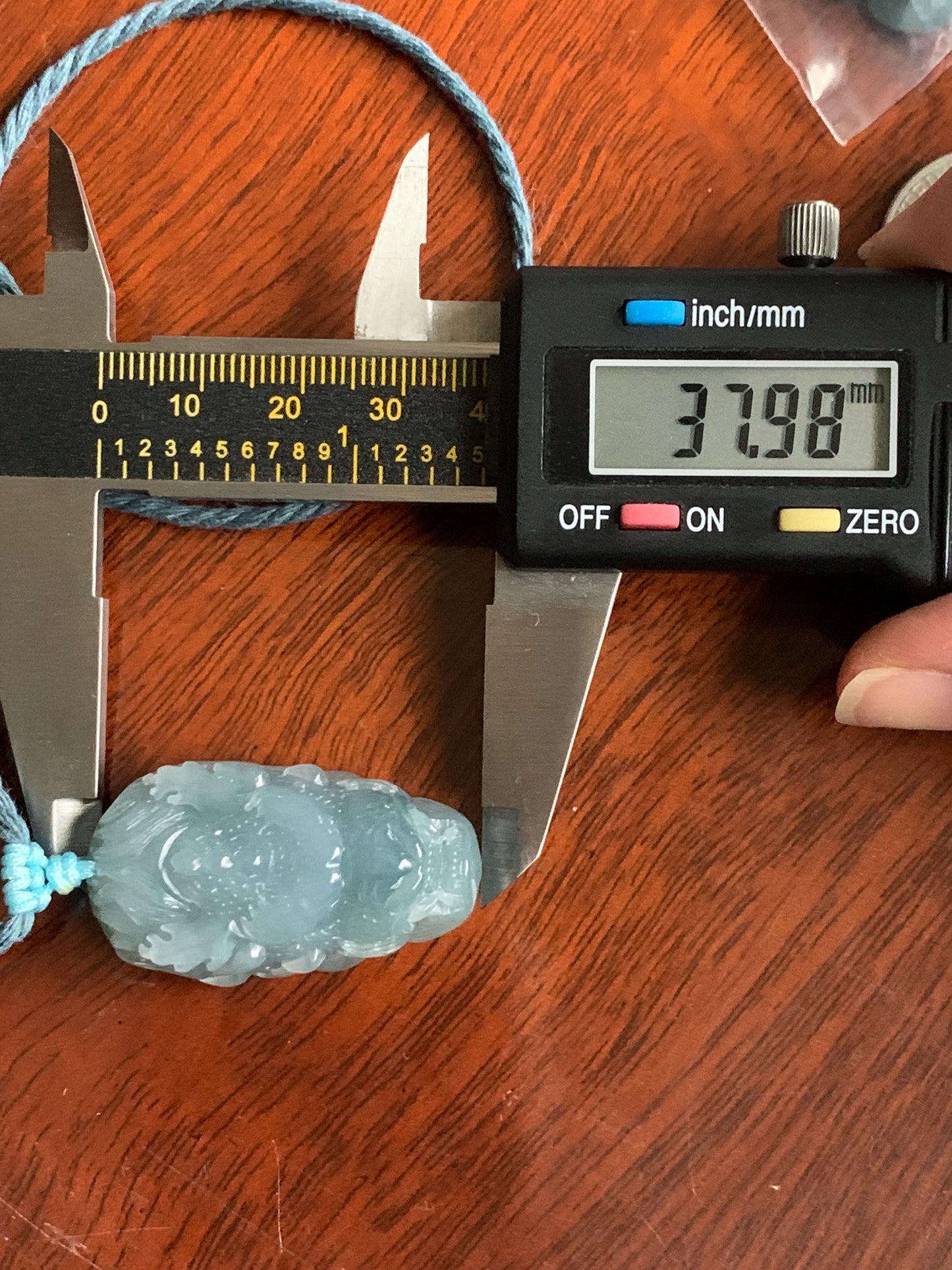 Natural Grade A Guatemalan Icy Translucent Light Dusty Blue Jade Jadeite Carved Dragon Pendant Rope Necklace 26" 18g 天然冰危蓝翡翠精工龙头吾道吊坠 WLL440L