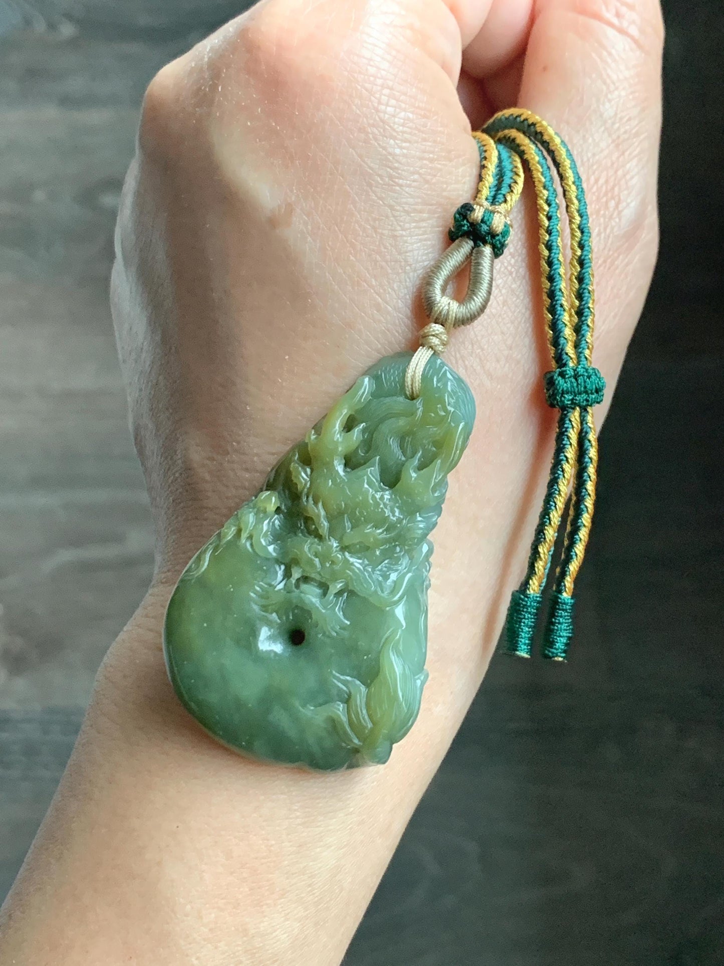 Certified Natural Grade A Guatemalan Icy Tea Yellow Jade Jadeite Carved Dragon Ping An Kou Donut Pendant Rope Necklace 天然冰危茶黄翡翠盘龙平安扣吊坠 202