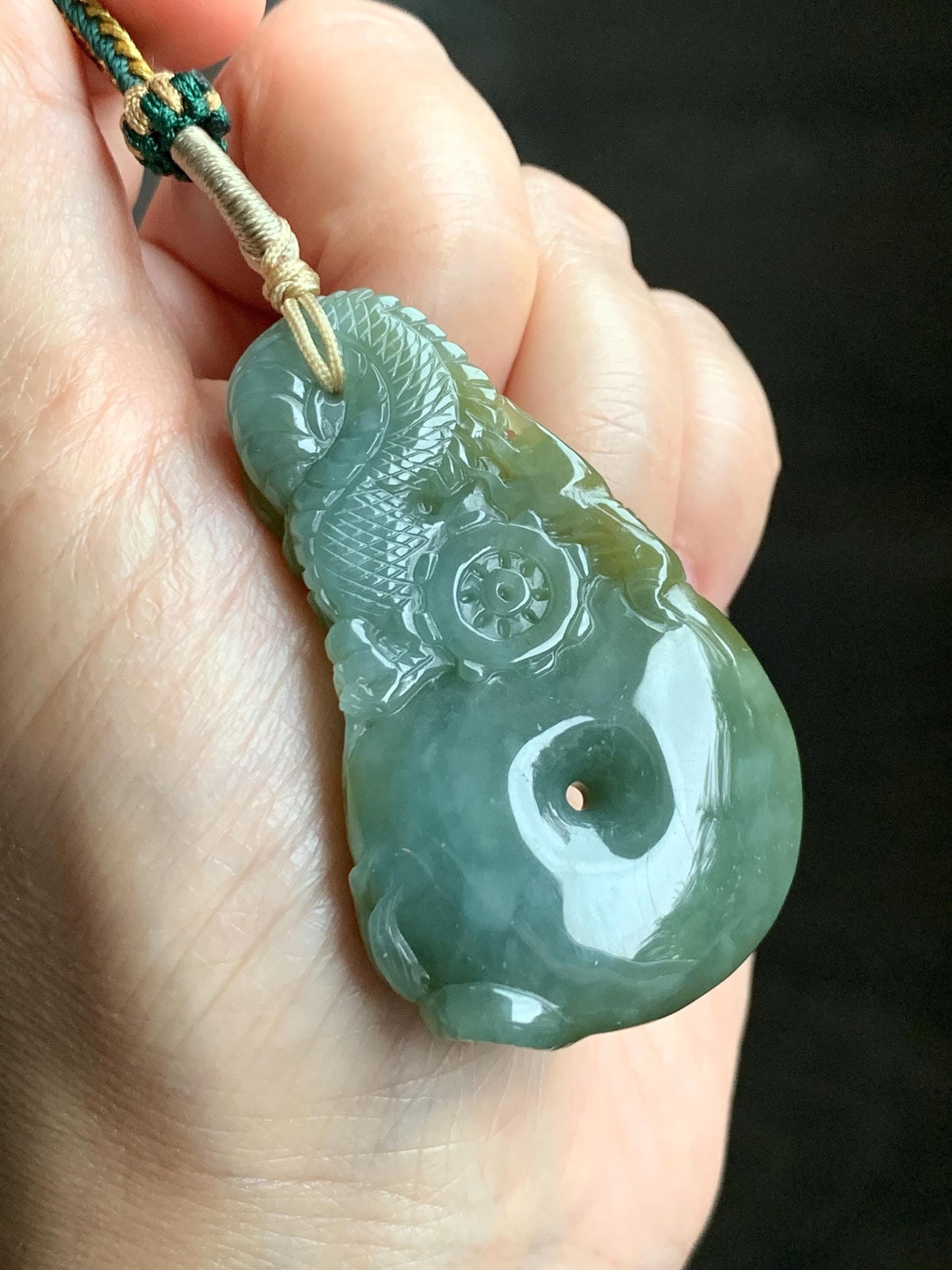 Certified Natural Grade A Guatemalan Icy Tea Yellow Jade Jadeite Carved Dragon Ping An Kou Donut Pendant Rope Necklace 天然冰危茶黄翡翠盘龙平安扣吊坠 202