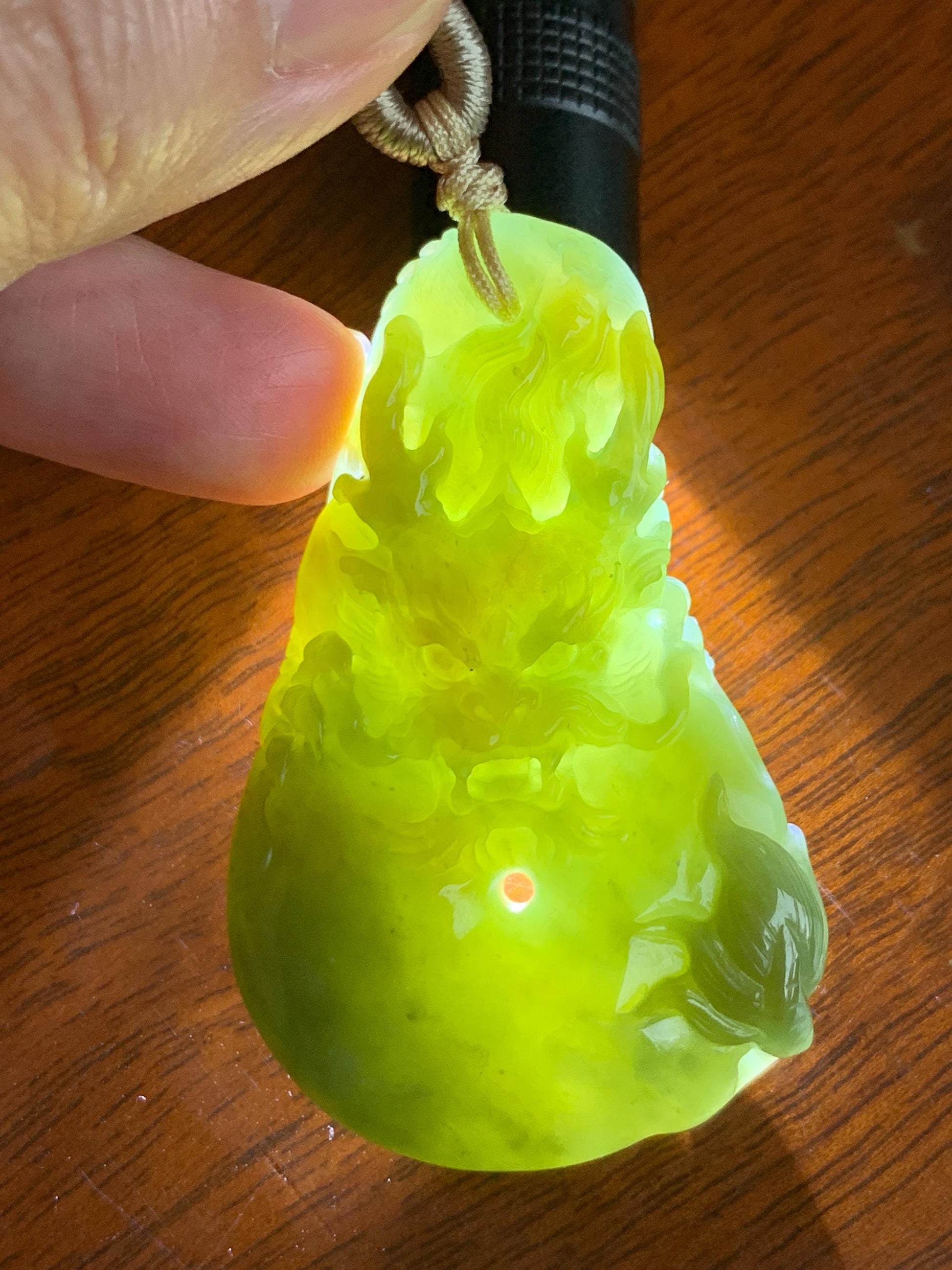 Certified Natural Grade A Guatemalan Icy Tea Yellow Jade Jadeite Carved Dragon Ping An Kou Donut Pendant Rope Necklace 天然冰危茶黄翡翠盘龙平安扣吊坠 202