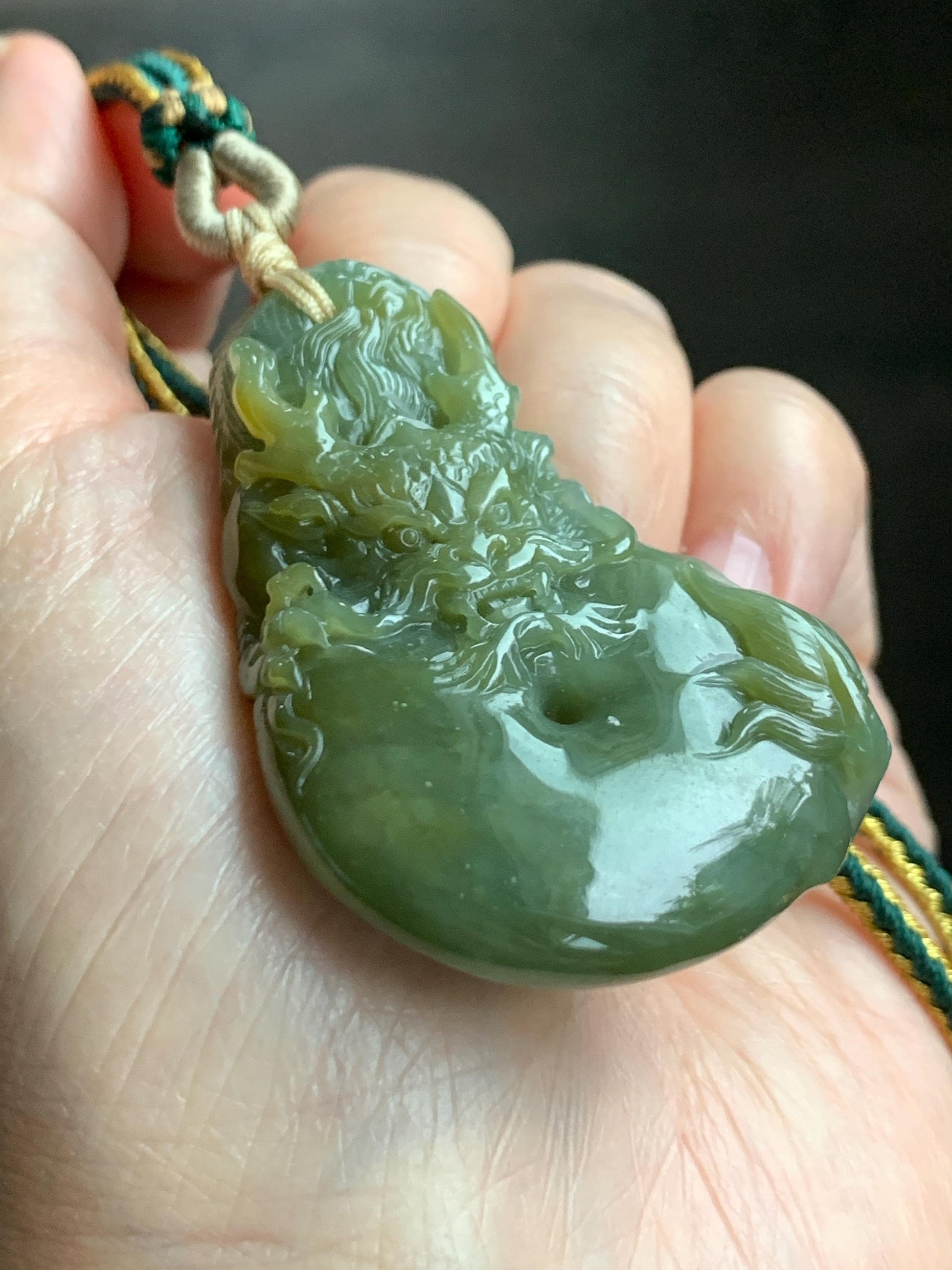 Certified Natural Grade A Guatemalan Icy Tea Yellow Jade Jadeite Carved Dragon Ping An Kou Donut Pendant Rope Necklace 天然冰危茶黄翡翠盘龙平安扣吊坠 202
