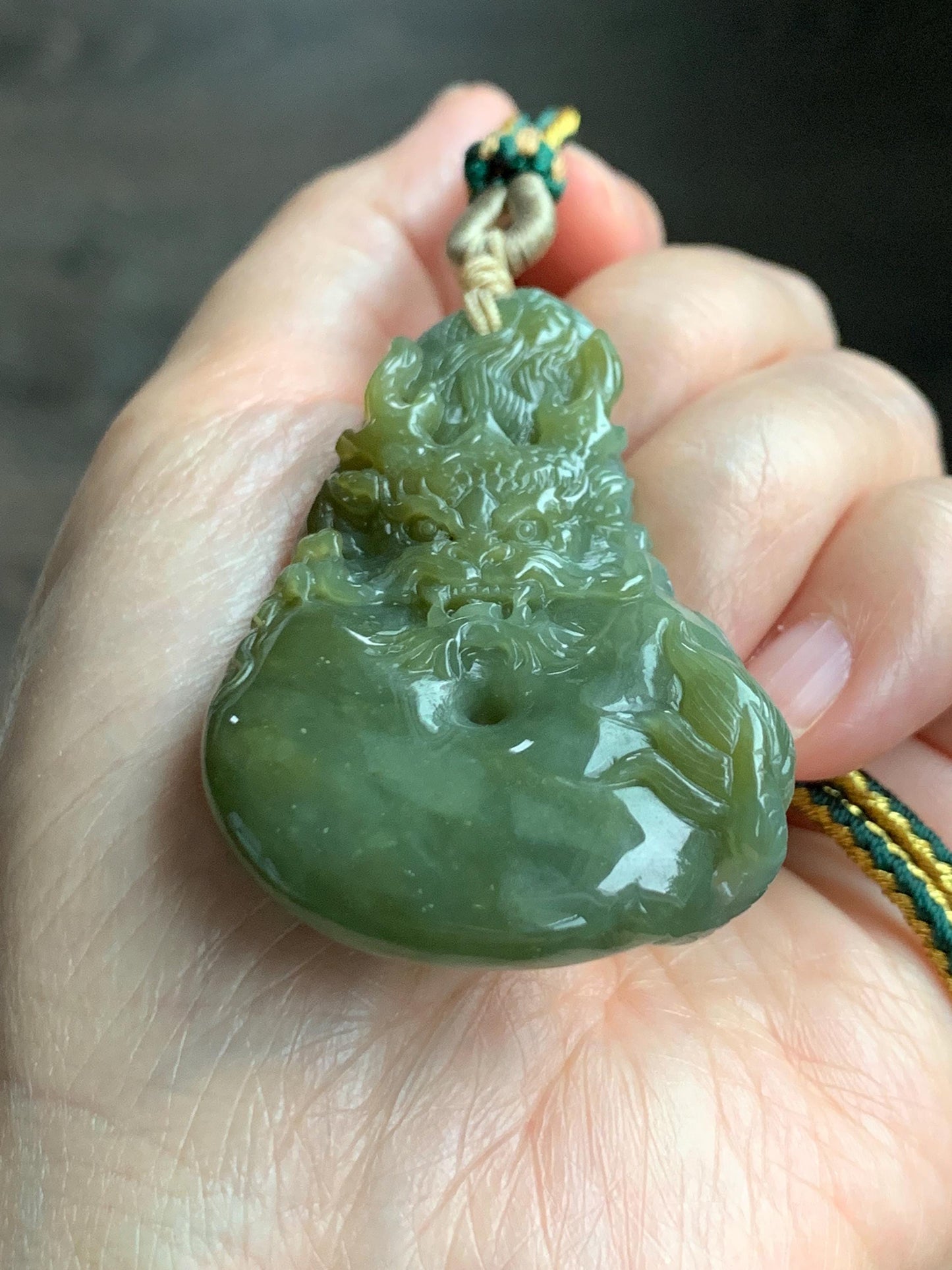 Certified Natural Grade A Guatemalan Icy Tea Yellow Jade Jadeite Carved Dragon Ping An Kou Donut Pendant Rope Necklace 天然冰危茶黄翡翠盘龙平安扣吊坠 202