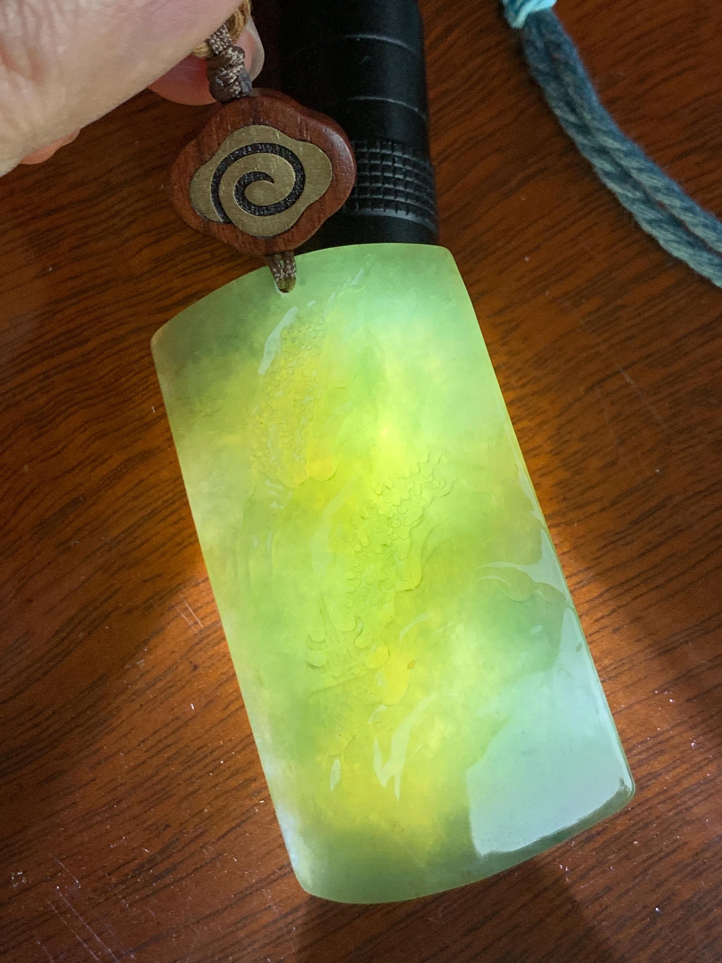 Certified Natural Grade A Icy Translucent Bluish Green Golden Brown Marbled Jadeite Shan Shui Large Pendant Rope Necklace 天然油青撒金翡翠山水吊坠 275