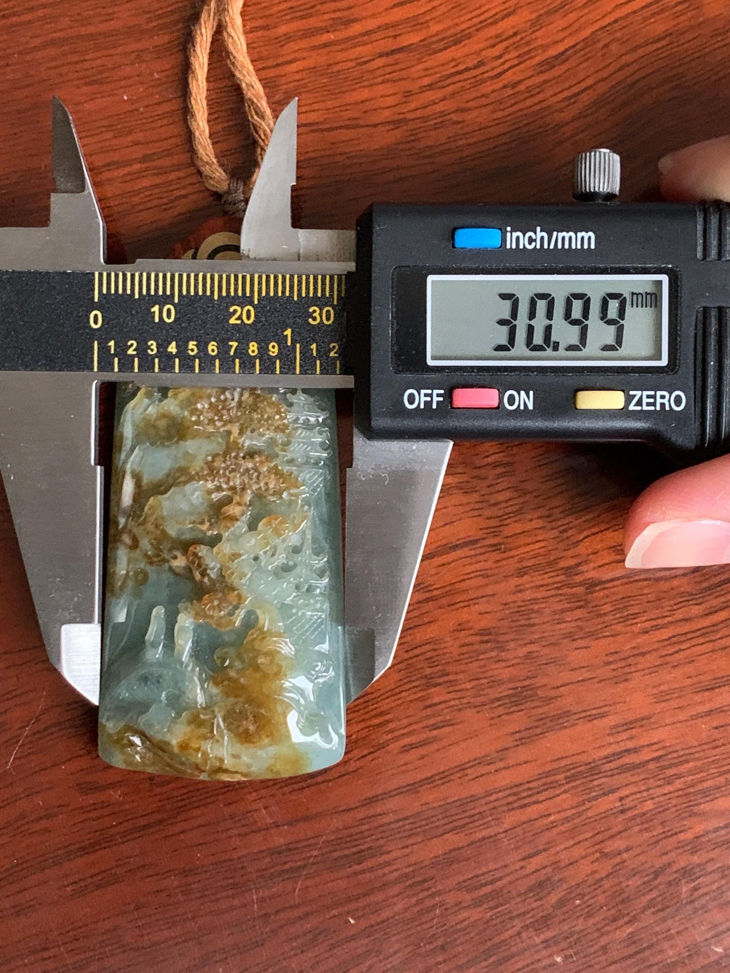 Certified Natural Grade A Icy Translucent Bluish Green Golden Brown Marbled Jadeite Shan Shui Large Pendant Rope Necklace 天然油青撒金翡翠山水吊坠 275