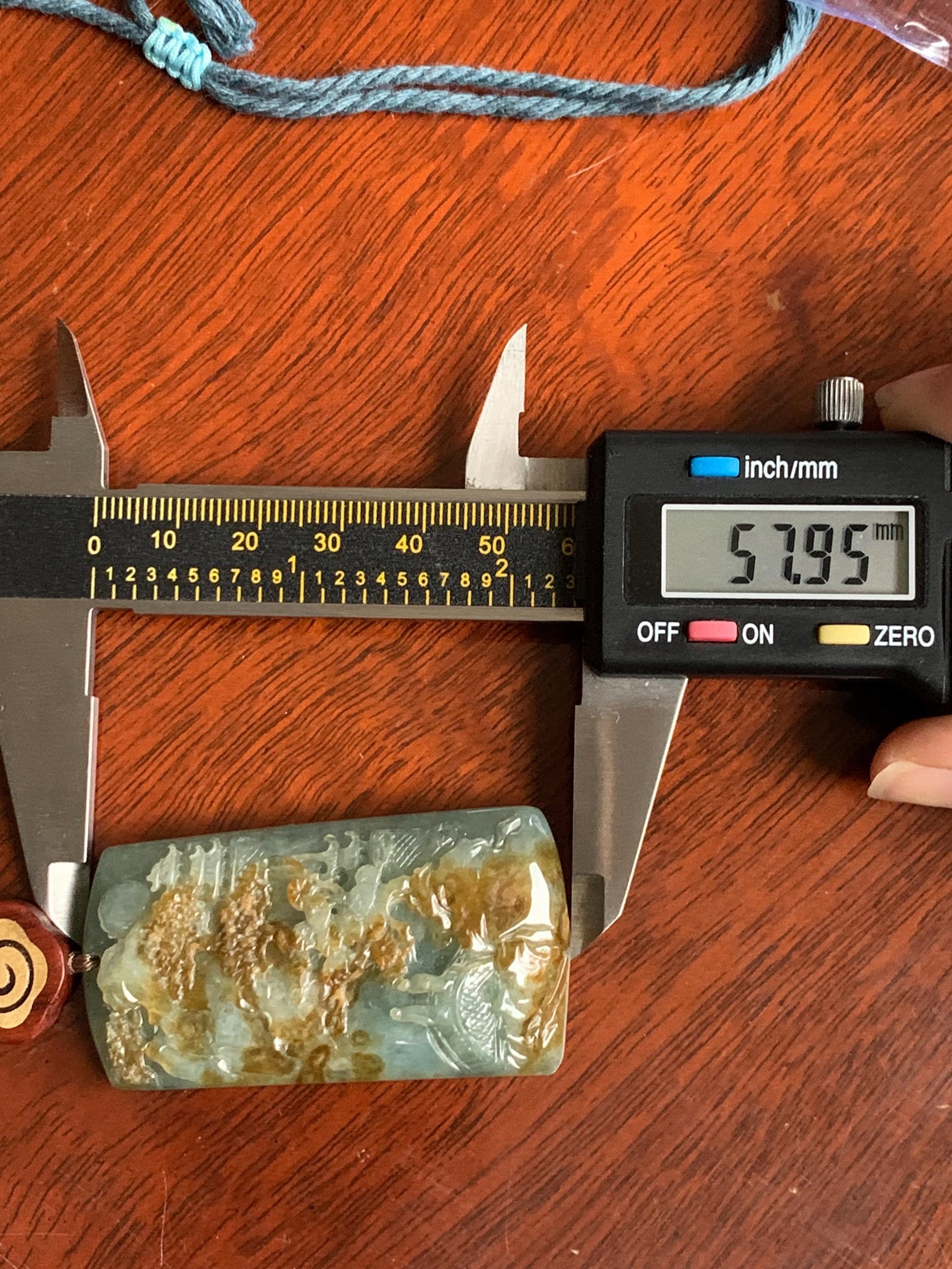 Certified Natural Grade A Icy Translucent Bluish Green Golden Brown Marbled Jadeite Shan Shui Large Pendant Rope Necklace 天然油青撒金翡翠山水吊坠 275