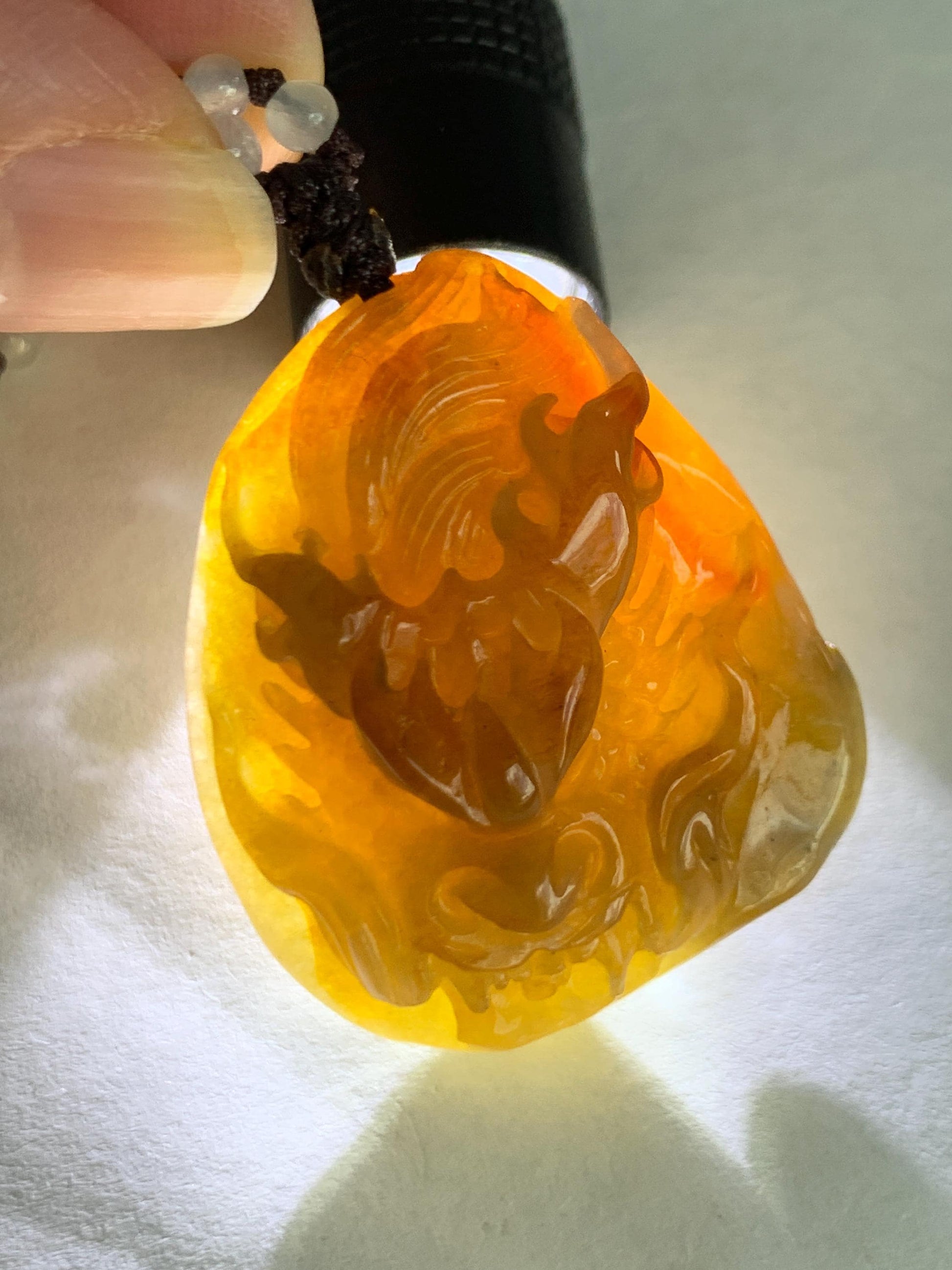 Natural Grade A Icy Translucent Yellow Jade Jadeite Carved Dragon Pendant Beaded Necklace Sterling Silver 22” 23g 天然冰黄翡翠龙牌吊坠珠链项链 HFL220