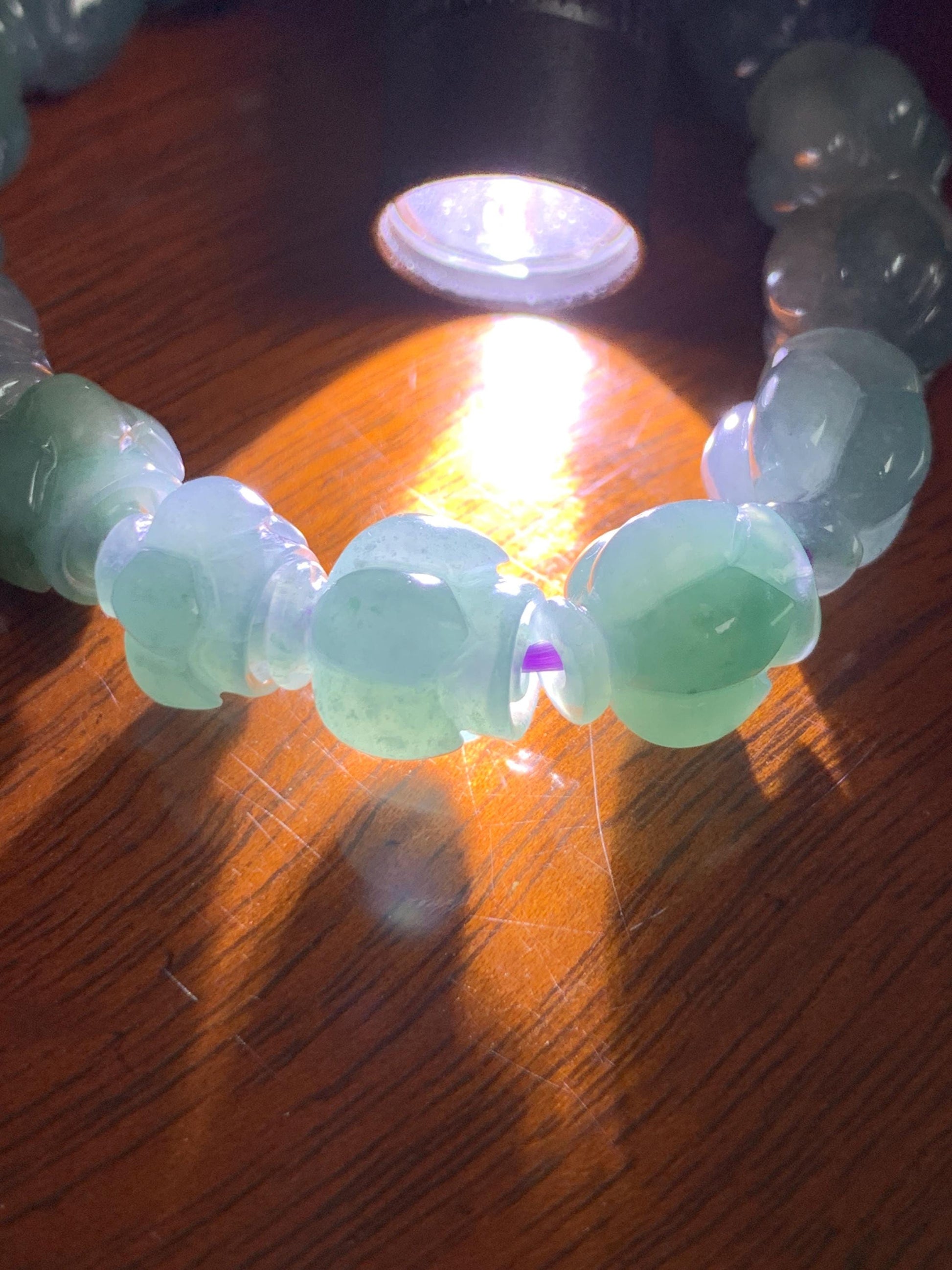 Natural Grade A Guatemala Icy Translucent Dark Blue Jade Jadeite Lotus Flower Beads Beaded Bracelet 11mm 6.75” 33g 天然冰胶危深蓝翡翠莲花珠手串 WDL294