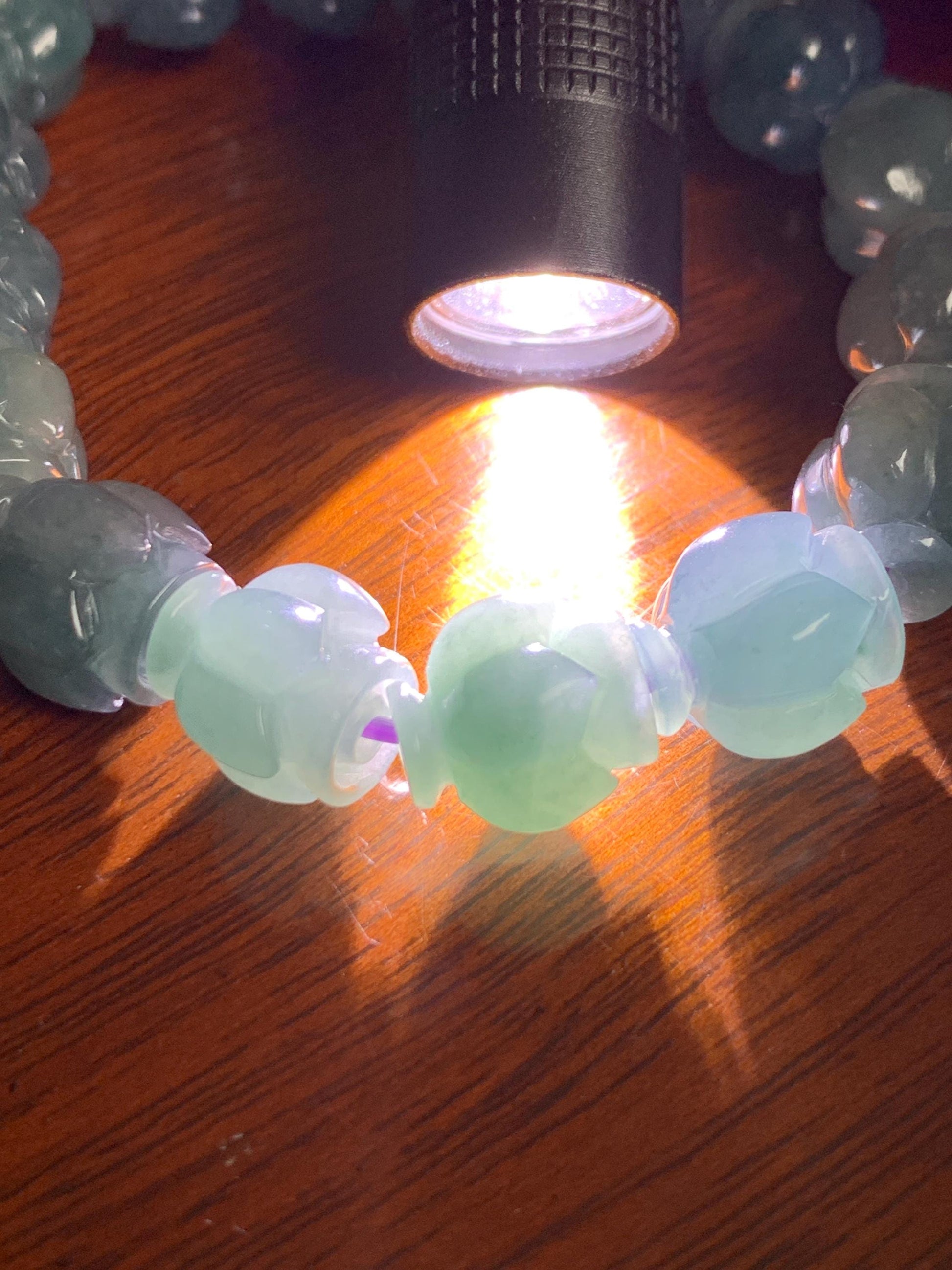 Natural Grade A Guatemala Icy Translucent Dark Blue Jade Jadeite Lotus Flower Beads Beaded Bracelet 11mm 6.75” 33g 天然冰胶危深蓝翡翠莲花珠手串 WDL294