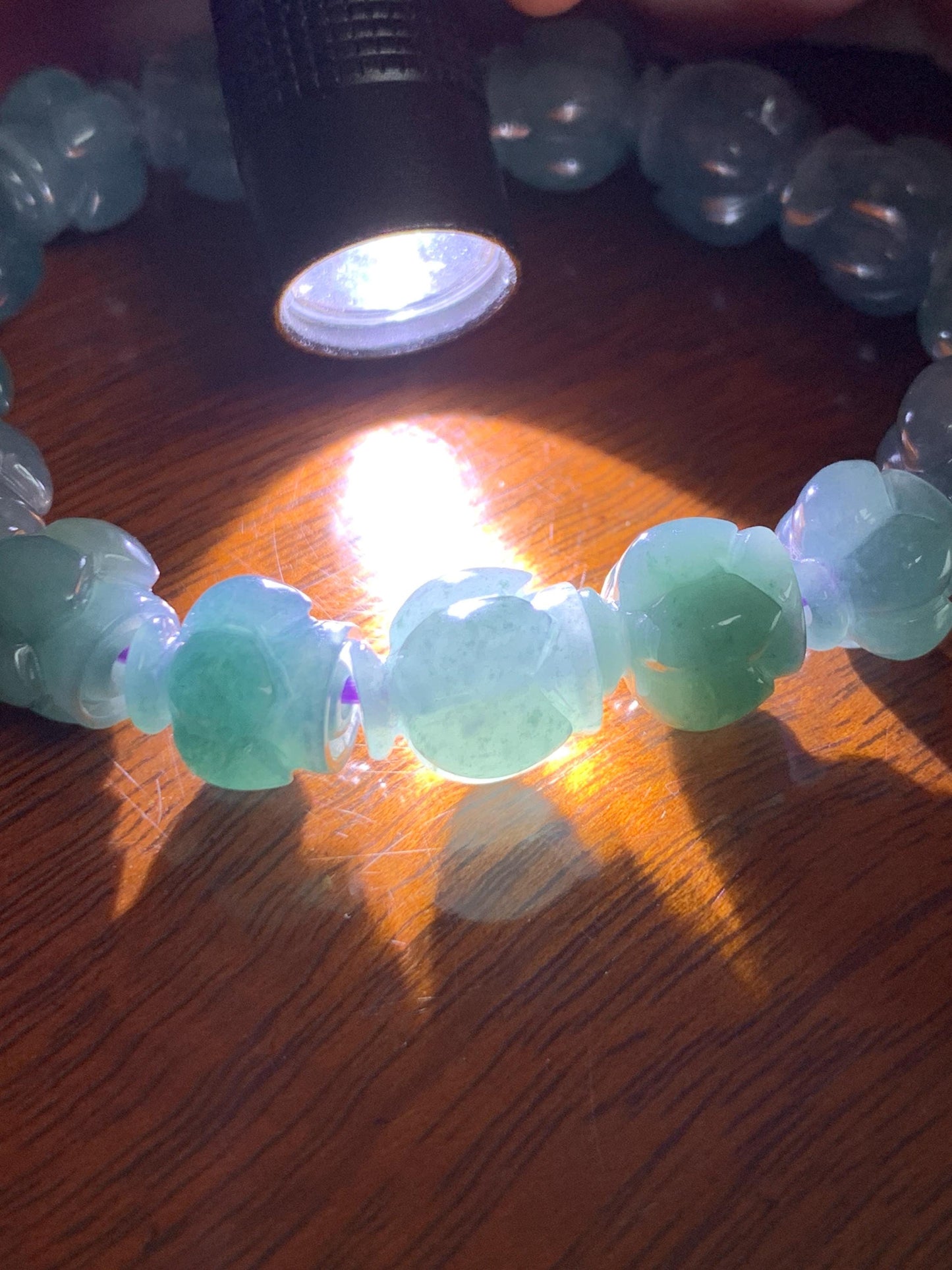 Natural Grade A Guatemala Icy Translucent Dark Blue Jade Jadeite Lotus Flower Beads Beaded Bracelet 11mm 6.75” 33g 天然冰胶危深蓝翡翠莲花珠手串 WDL294