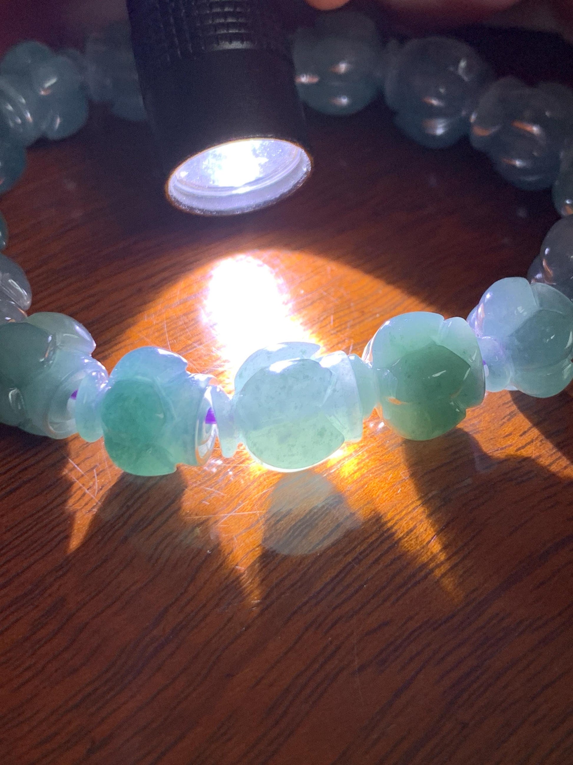 Natural Grade A Guatemala Icy Translucent Dark Blue Jade Jadeite Lotus Flower Beads Beaded Bracelet 11mm 6.75” 33g 天然冰胶危深蓝翡翠莲花珠手串 WDL294