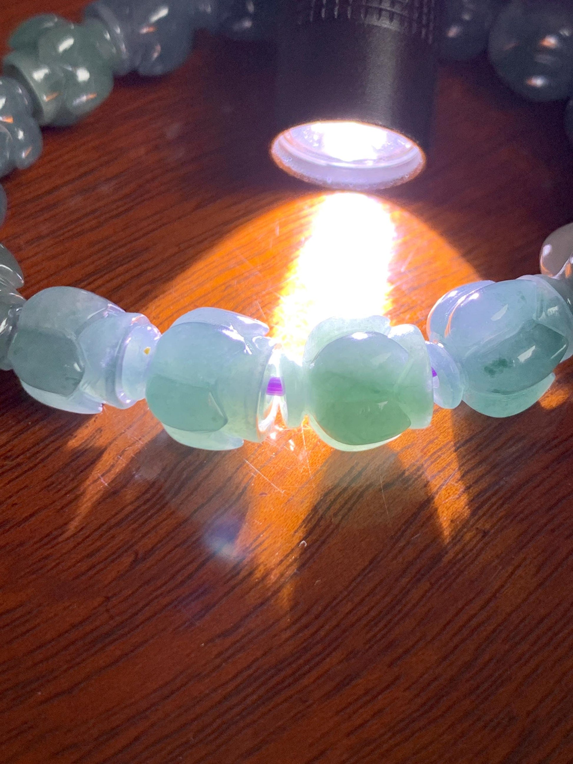 Natural Grade A Guatemala Icy Translucent Dark Blue Jade Jadeite Lotus Flower Beads Beaded Bracelet 11mm 6.75” 33g 天然冰胶危深蓝翡翠莲花珠手串 WDL294