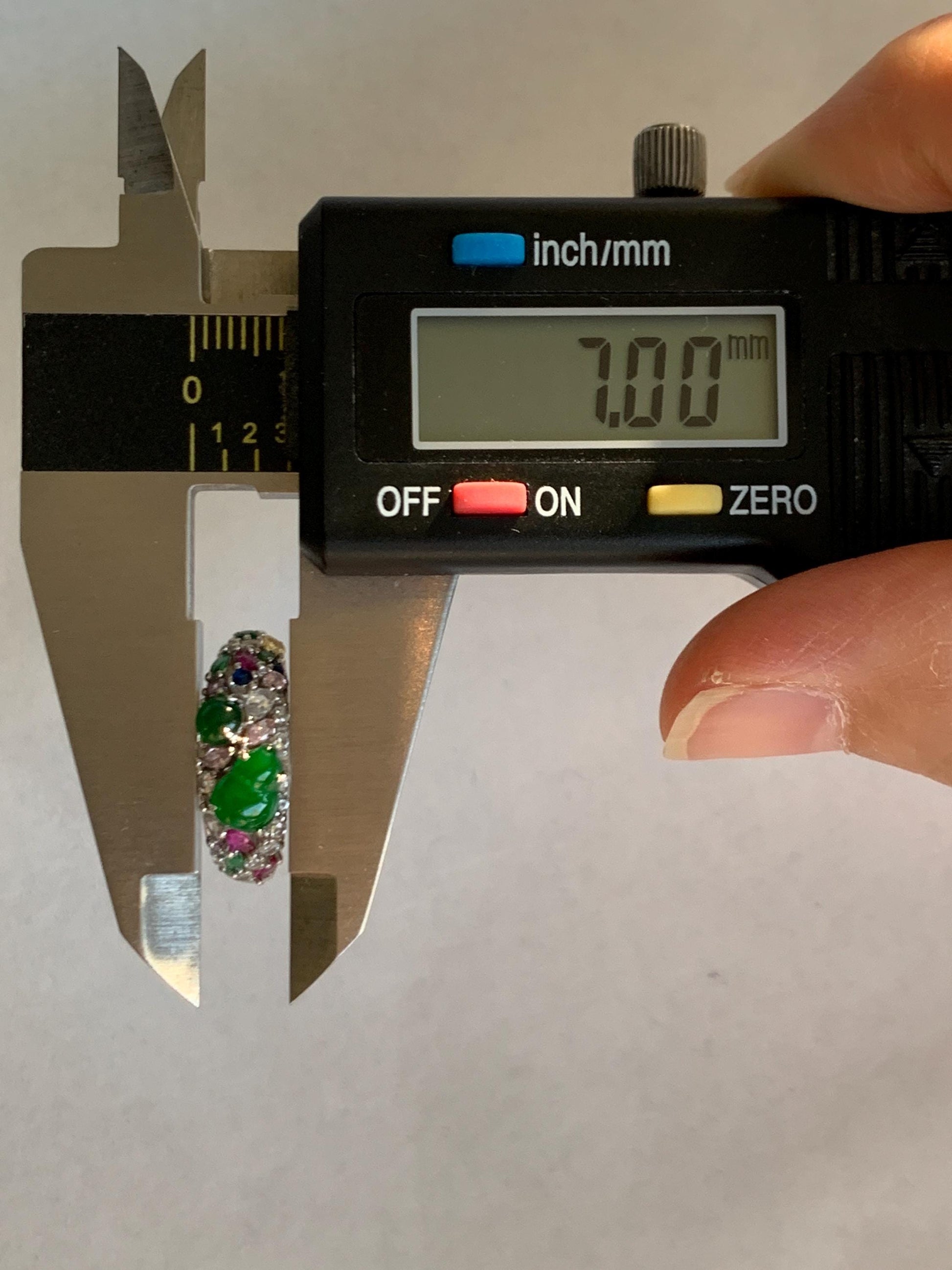 Natural Grade A Guatemalan Icy Translucent Vibrant Green Jade Jadeite Gourd Hulu Band Ring Sterling Silver Size 7 天然冰危绿翡翠花开富贵银镶戒指 HKFL98