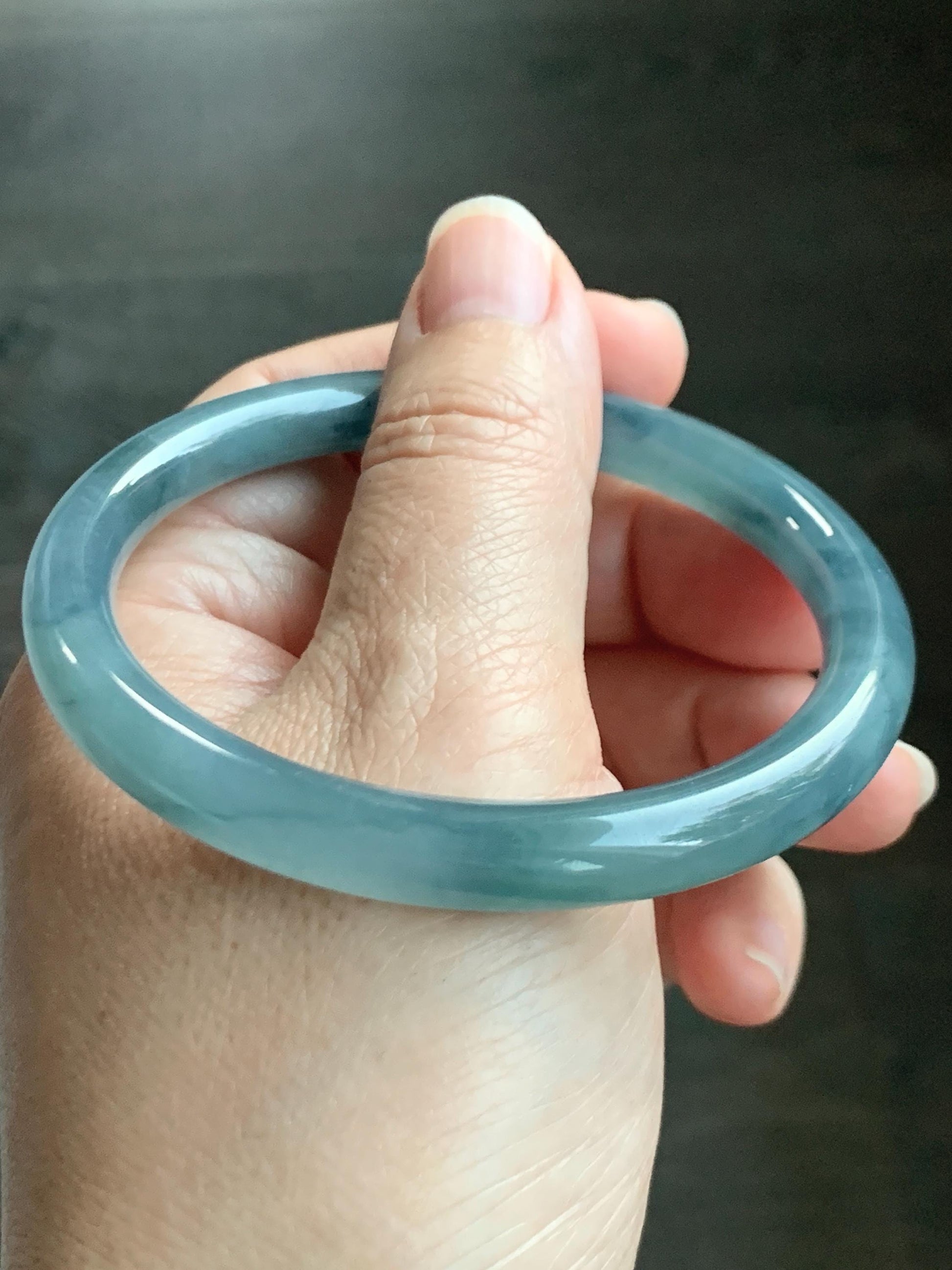 Certified Natural Grade A Guatemalan Icy Translucent Dusty Blue Marbled Jade Jadeite Bangle Bracelet 58.7mm 7.25” 32g 天然冰危蓝飘花翡翠圆条手镯 731