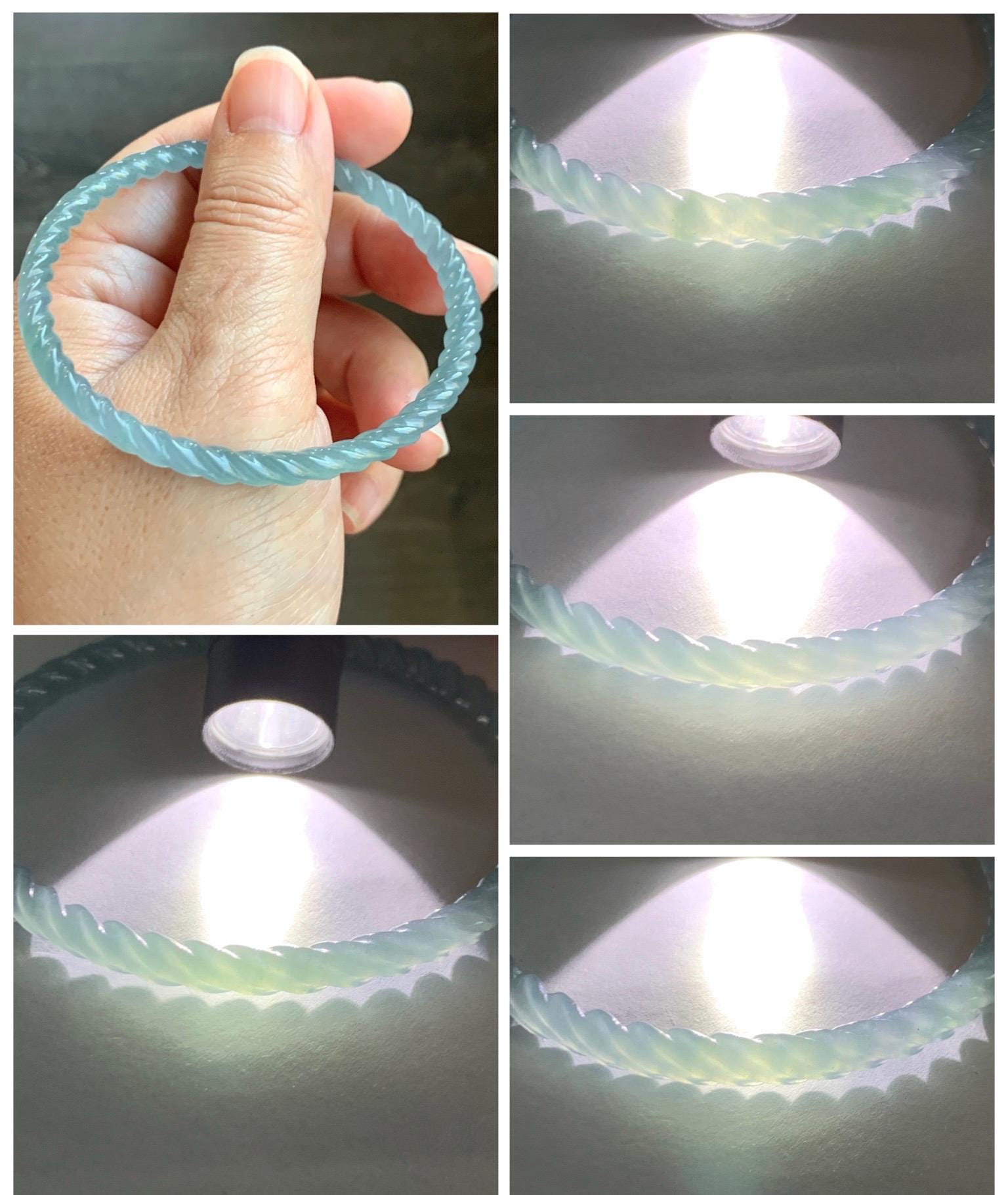 Certified Natural Grade A Guatemalan Icy Translucent Gelatinous Light Blue Jade Jadeite Carved Braid Bangle 59mm 7.29” 天然冰胶危浅蓝翡翠细麻花手镯 280