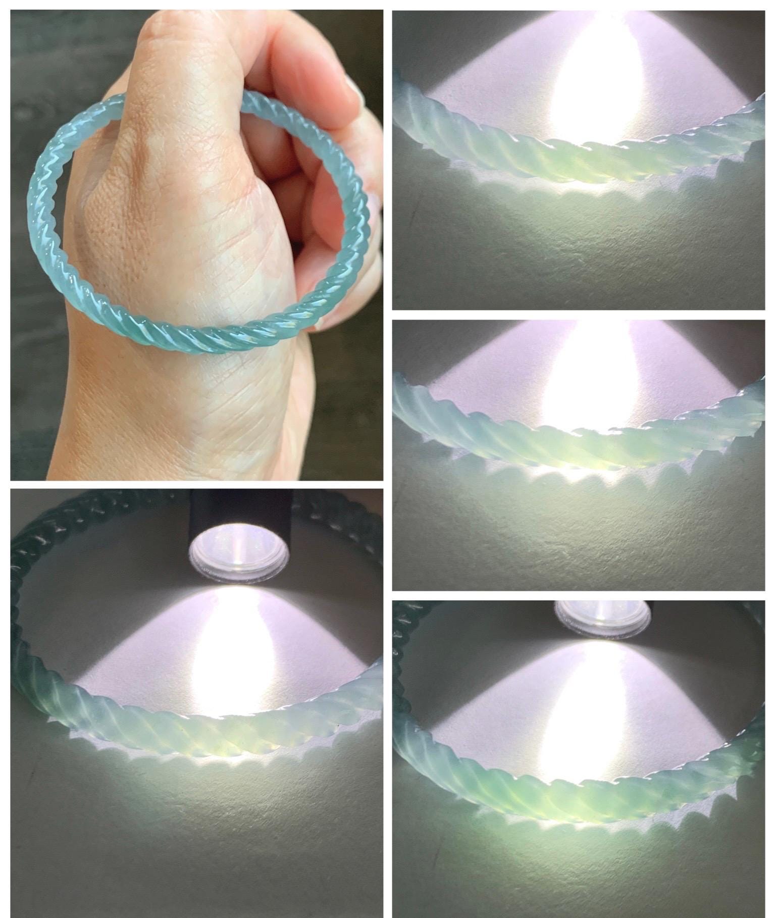 Certified Natural Grade A Guatemalan Icy Translucent Gelatinous Light Blue Jade Jadeite Carved Braid Bangle 55.94mm 6.9” 天然冰胶危浅蓝翡翠细麻花手镯 720