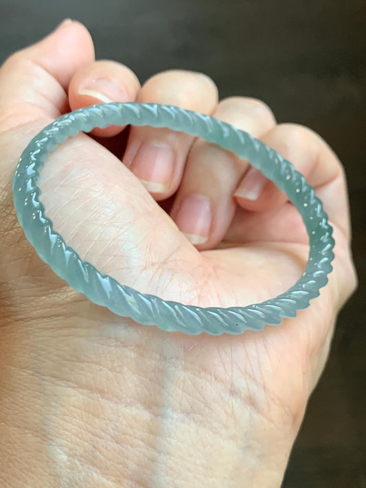 Certified Natural Grade A Guatemalan Icy Translucent Gelatinous Light Blue Jade Jadeite Carved Braid Bangle 55.94mm 6.9” 天然冰胶危浅蓝翡翠细麻花手镯 720
