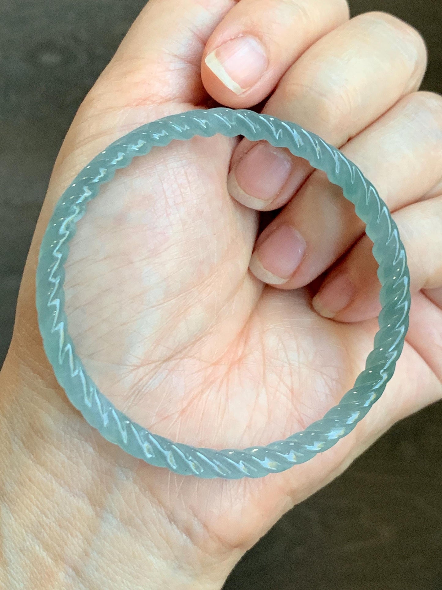 Certified Natural Grade A Guatemalan Icy Translucent Gelatinous Light Blue Jade Jadeite Carved Braid Bangle 55.94mm 6.9” 天然冰胶危浅蓝翡翠细麻花手镯 720