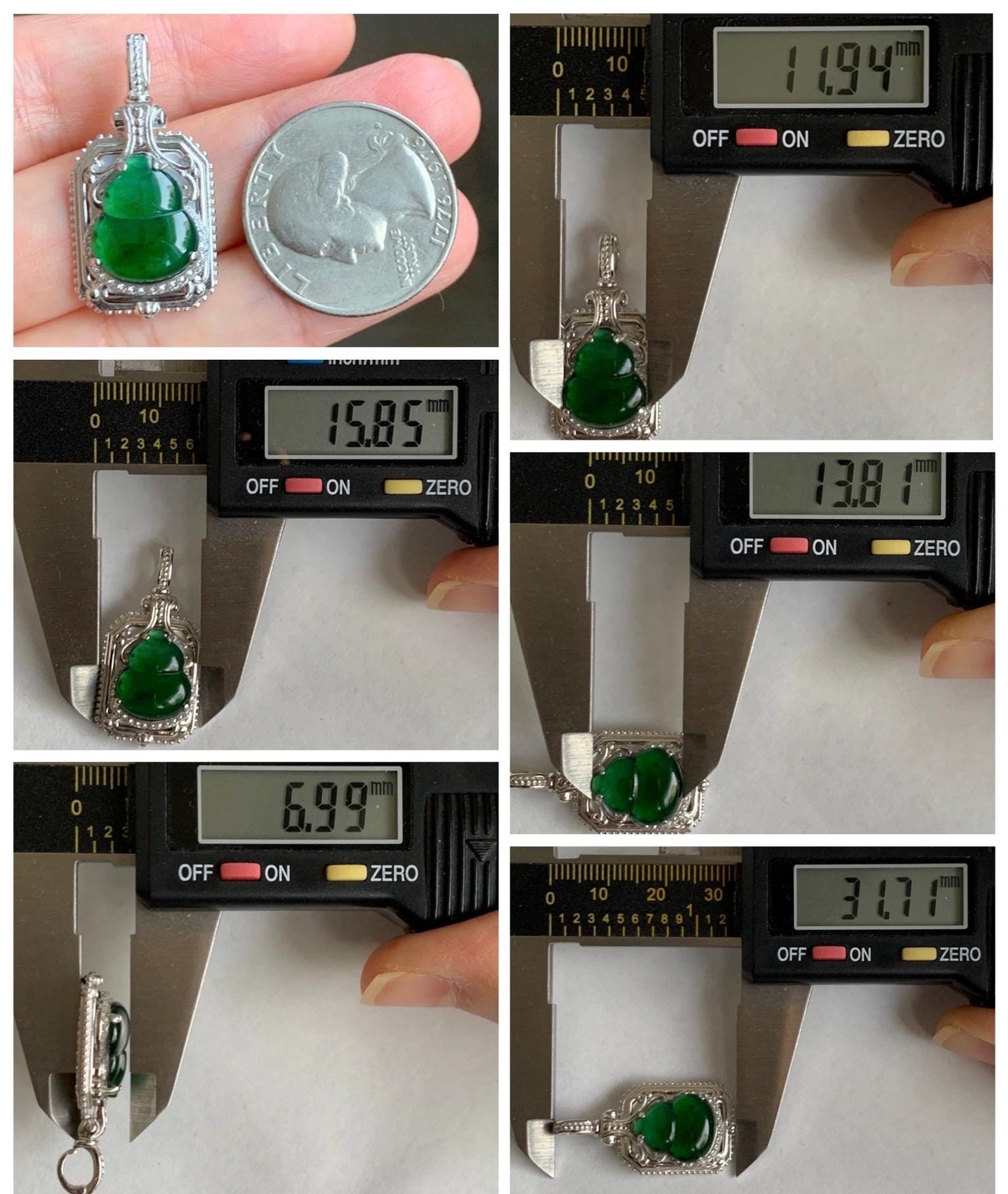 Natural Grade A Guatemalan Icy Translucent Vibrant Green Jade Jadeite Gourd Hulu Pendant Sterling Silver Mother of Pearl 天然冰危绿翡翠葫芦贝母吊坠DWG120