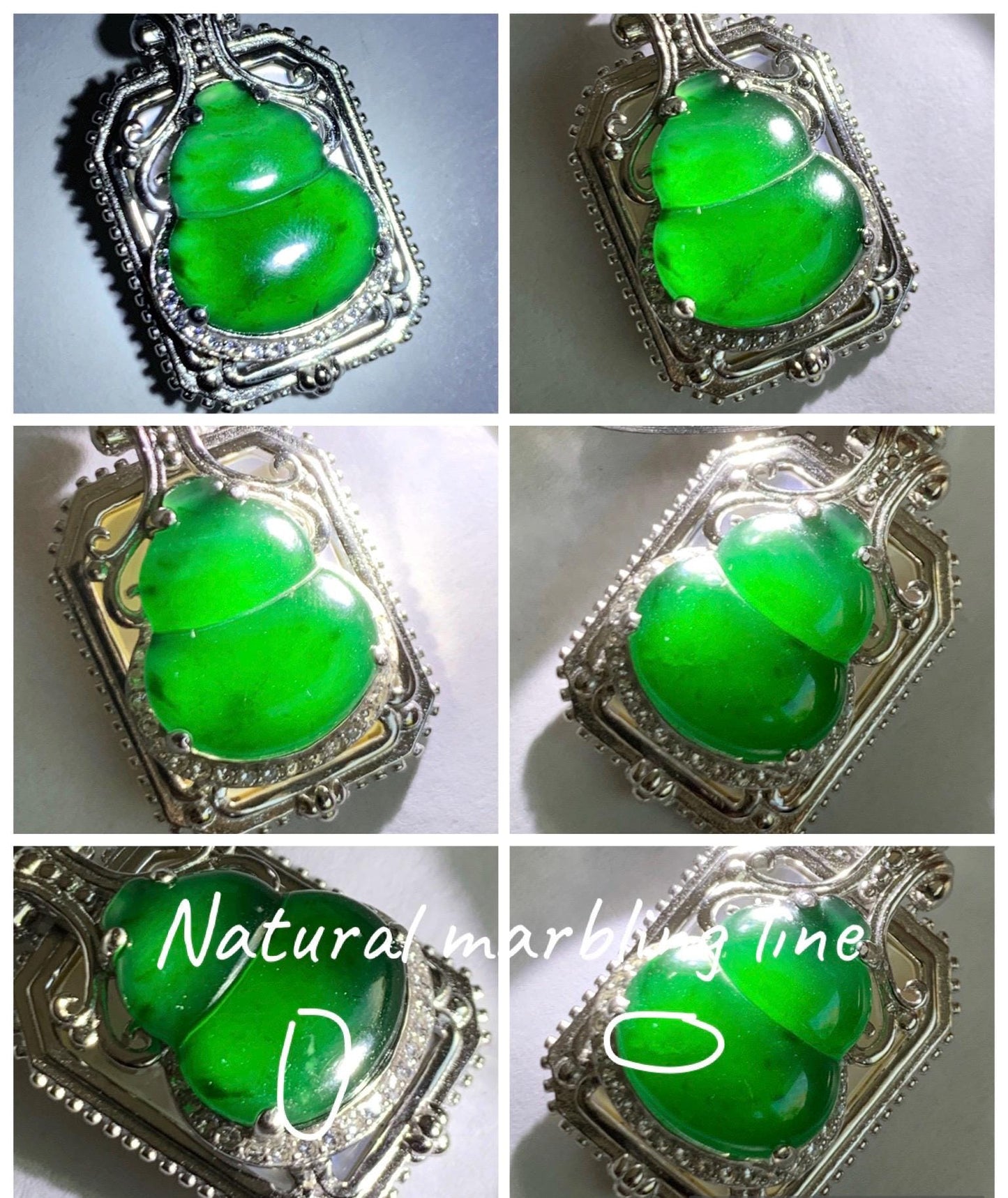 Natural Grade A Guatemalan Icy Translucent Vibrant Green Jade Jadeite Gourd Hulu Pendant Sterling Silver Mother of Pearl 天然冰危绿翡翠葫芦贝母吊坠DWG120