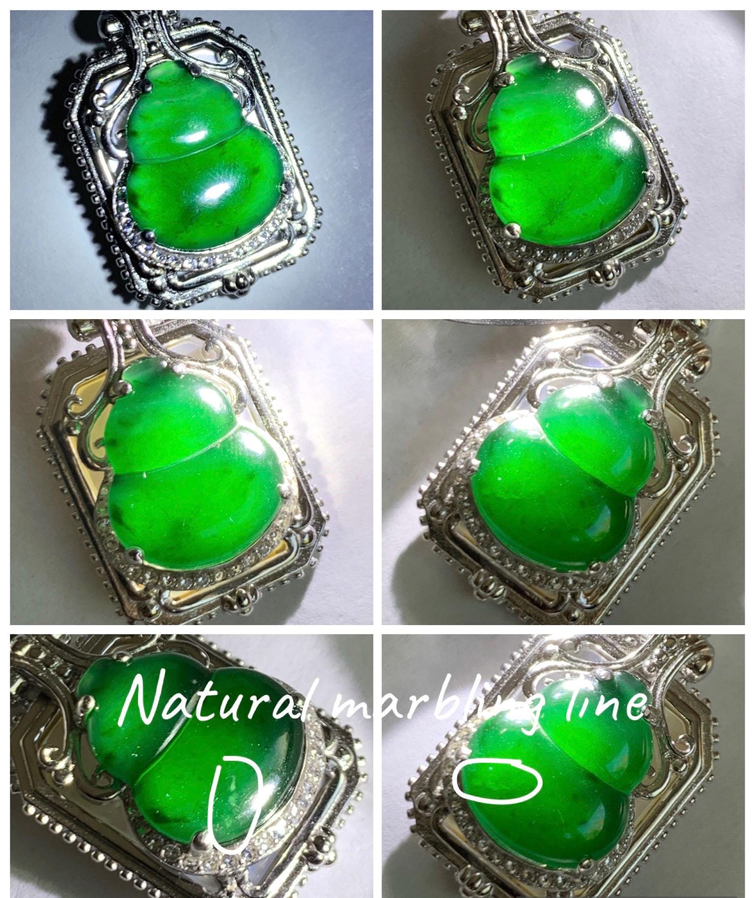 Natural Grade A Guatemalan Icy Translucent Vibrant Green Jade Jadeite Gourd Hulu Pendant Sterling Silver Mother of Pearl 天然冰危绿翡翠葫芦贝母吊坠DWG120