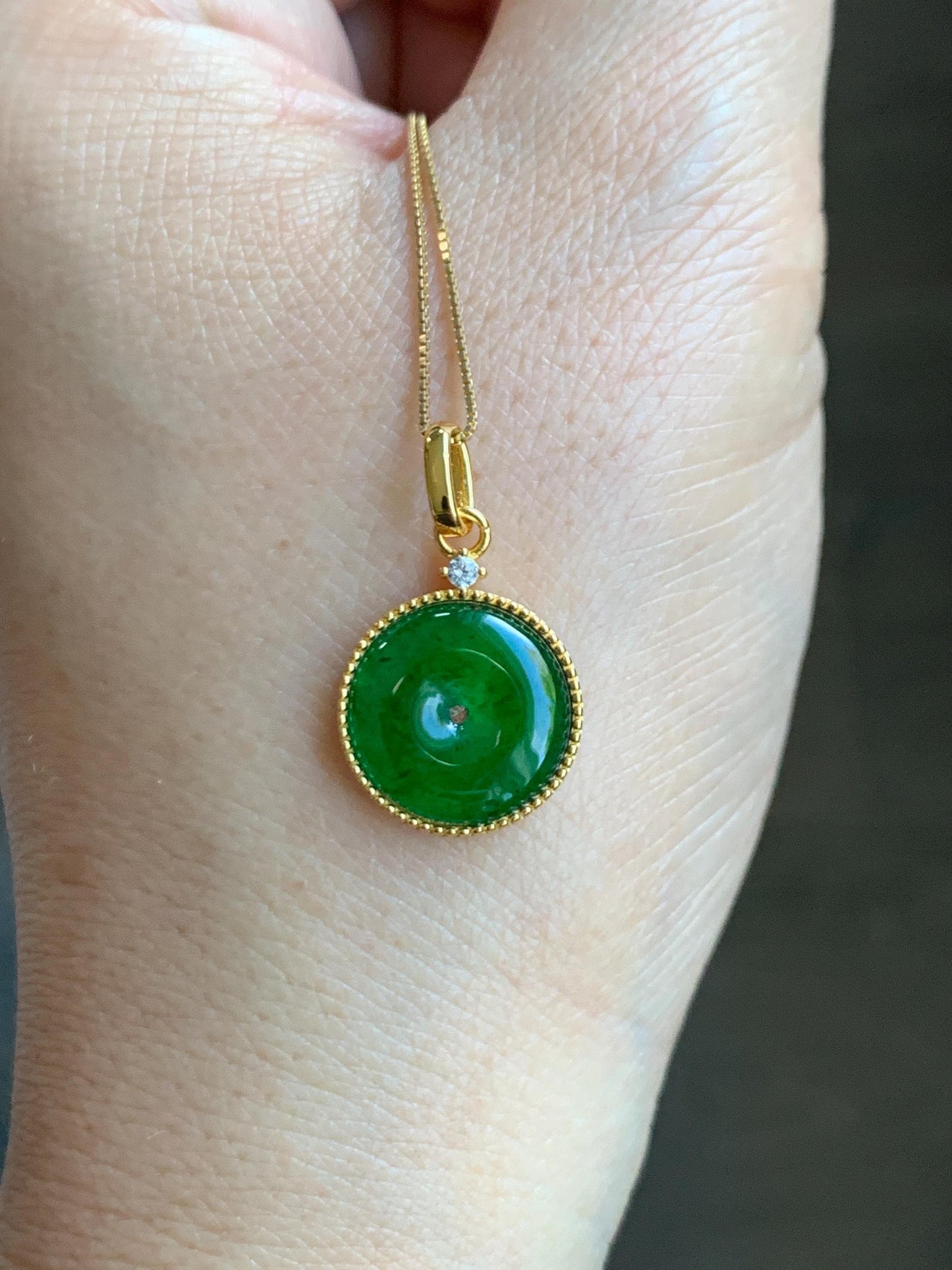 Natural Grade A Guatemalan Icy Highly Translucent Vibrant Green Jade Jadeite Ping An Kou Donut Pendant Sterling Silver 天然冰危绿翡翠平安扣银镶吊坠 PAK132